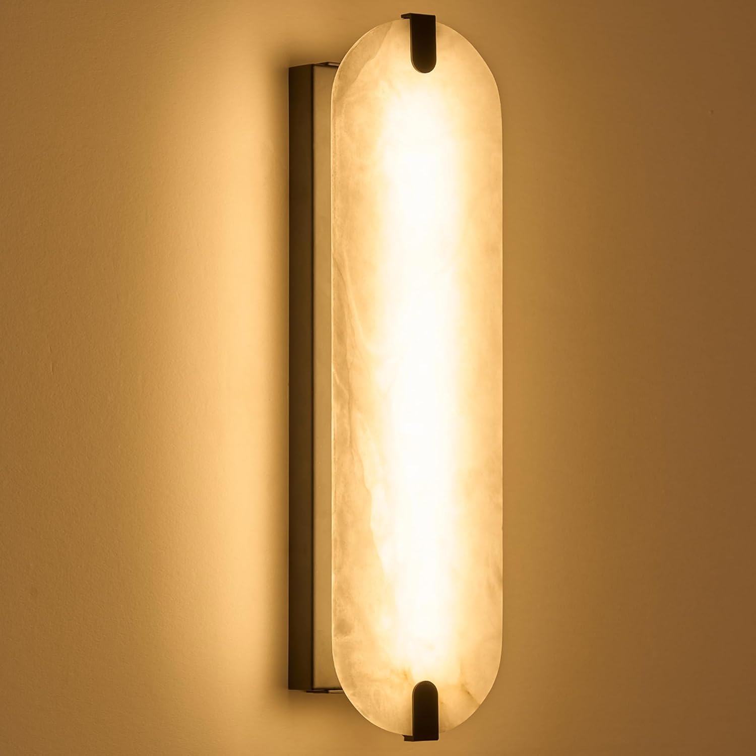 ZEROUNO 22.8in Alabaster Wall Sconce, Natural Marble Wall lamp,Dimmable Alabaster Wall Light Fixtures for Stairs Bathroom Living Room Bedroom or Vanity,Hallway(Black