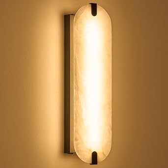 ZEROUNO 22.8in Alabaster Wall Sconce, Natural Marble Wall lamp,Dimmable Alabaster Wall Light Fixtures for Stairs Bathroom Living Room Bedroom or Vanity,HallwayBlack