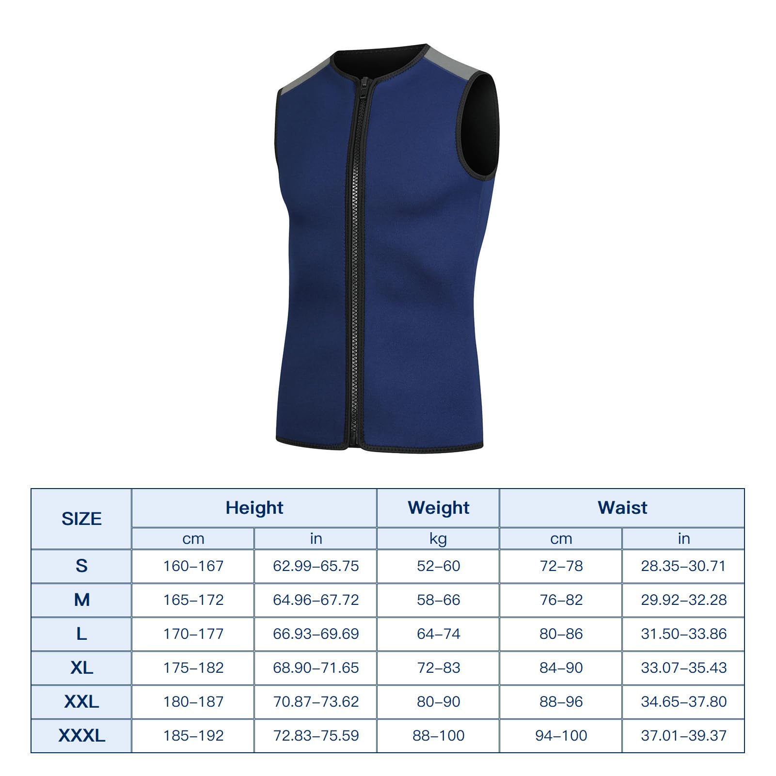 Chaleco de neopreno para hombre, sin mangas, con cremallera frontal de 3 mm, chaleco térmico para natación, esnórquel, surf, buceo