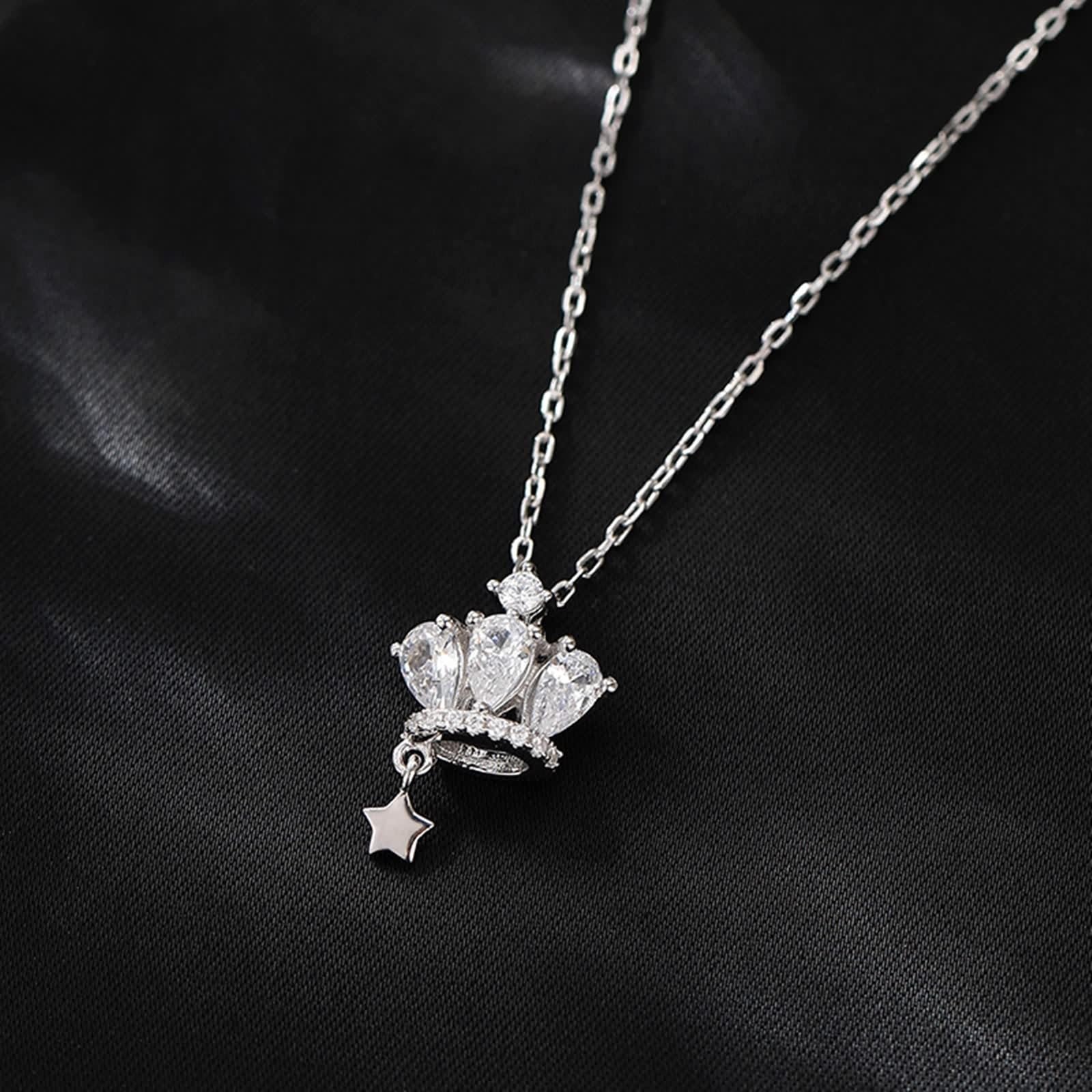 Moissanite Necklace, Women's Chain Necklace Pendant Jewelry White Gold 9K/14K/18K Korona i Gwiazda 40+5 cm Długość