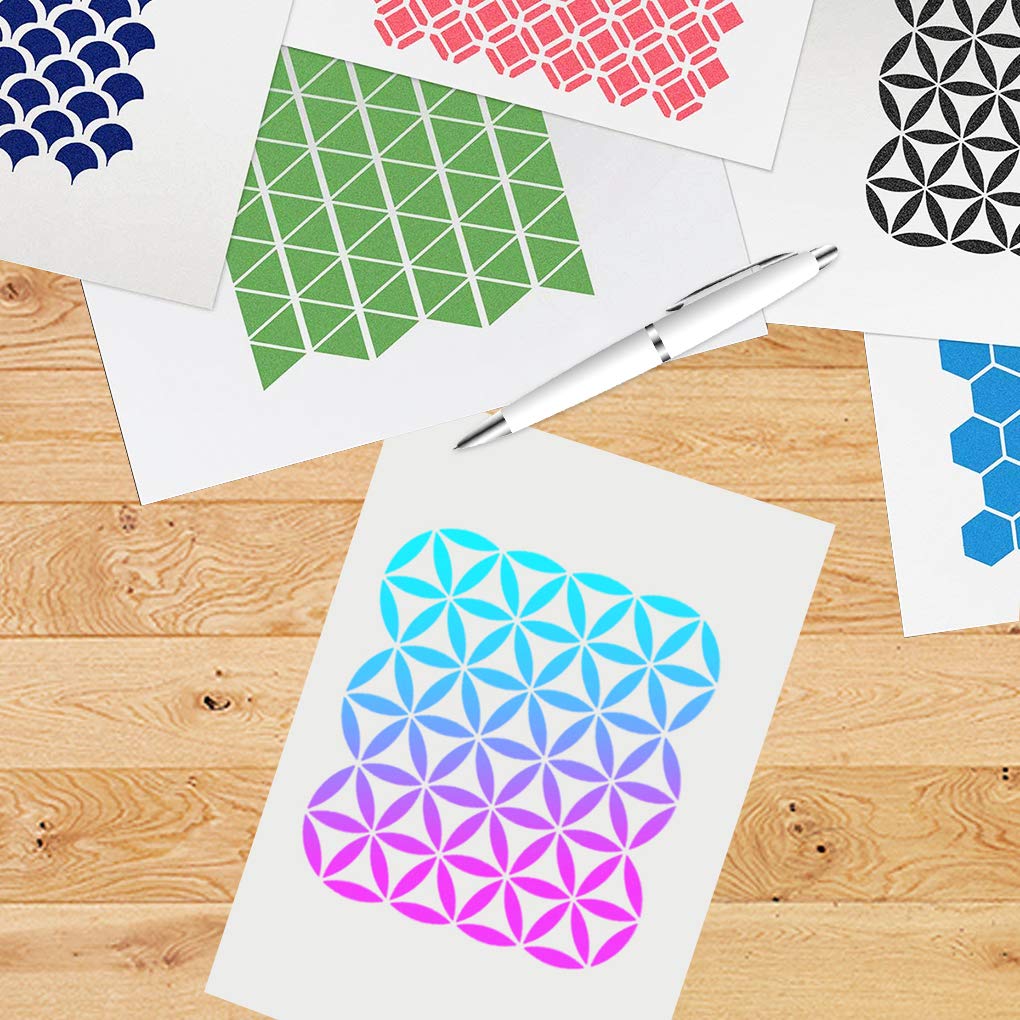 Rolin Roly 6Pcs Geometric Painting Stencils Honeycomb Drawing Templates Durable Stripe Mold for Craft PET Art Scrapbook Tiles DIY Furniture Wall Floor Stencil Décor - Image 2