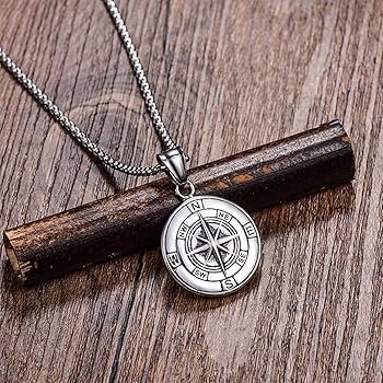 AZFVBQL Compass Necklace for Men Chain Stainless Steel Compass AZFVBQL Compass Necklace for Men Chain Stainless Steel Compass