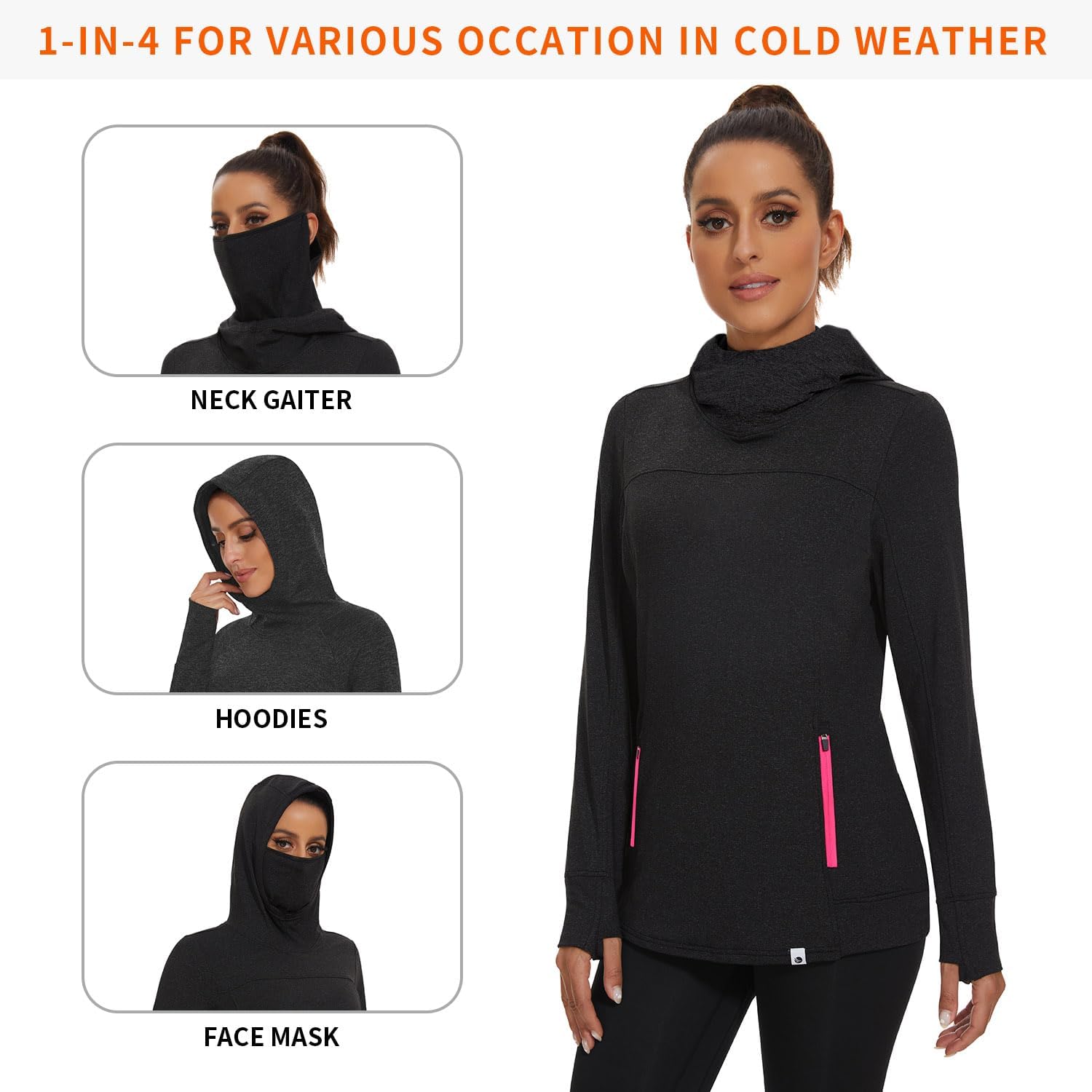 Soneven Women's Fleece Running Pullover Winter Outdoor Thermal Sweatshirts Cold Weather Ski Hiking Shirts With Thumbholes