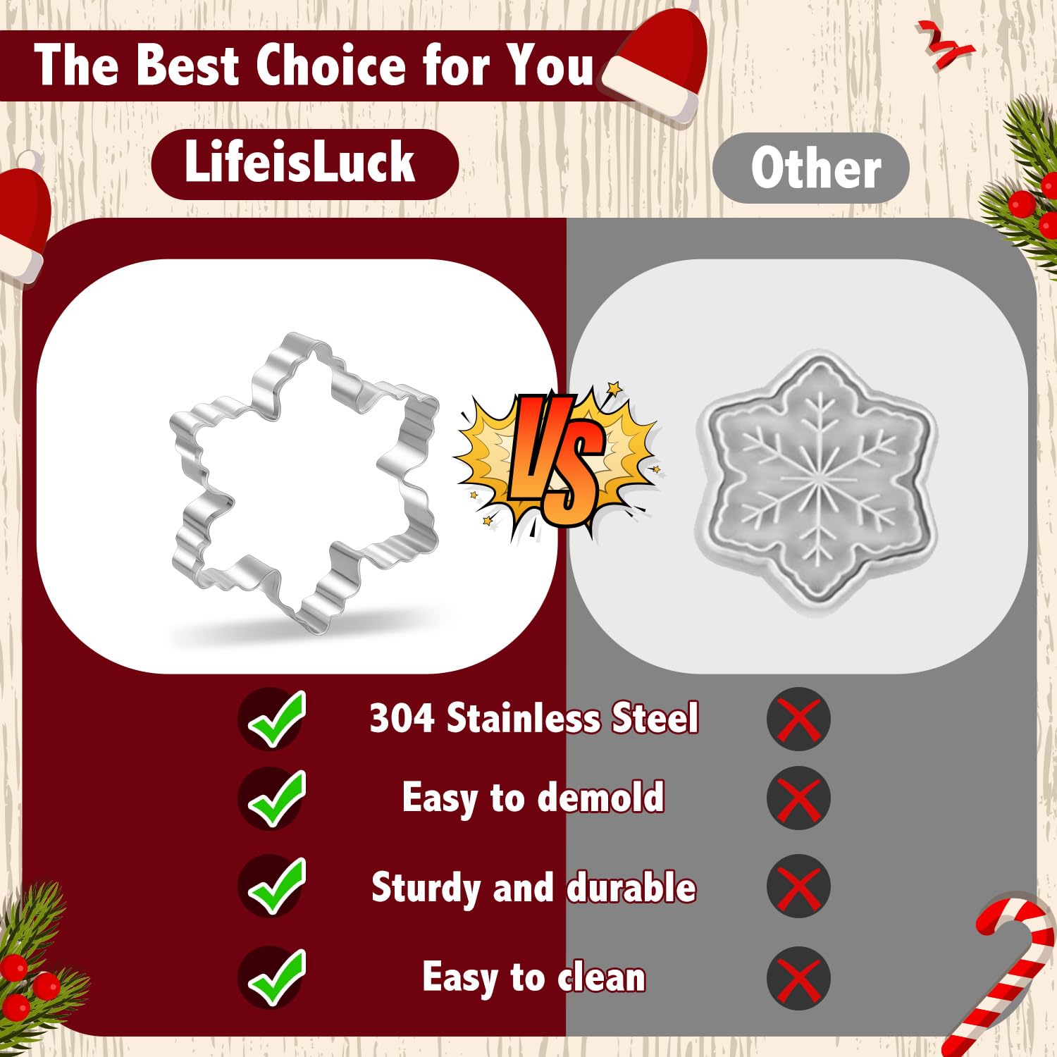 Juego de 11 cortadores de galletas de Navidad, cortadores de galletas de acero inoxidable con copo de nieve, muñeco de nieve, campana y más para manualidades, suministros de decoración de fiesta de
