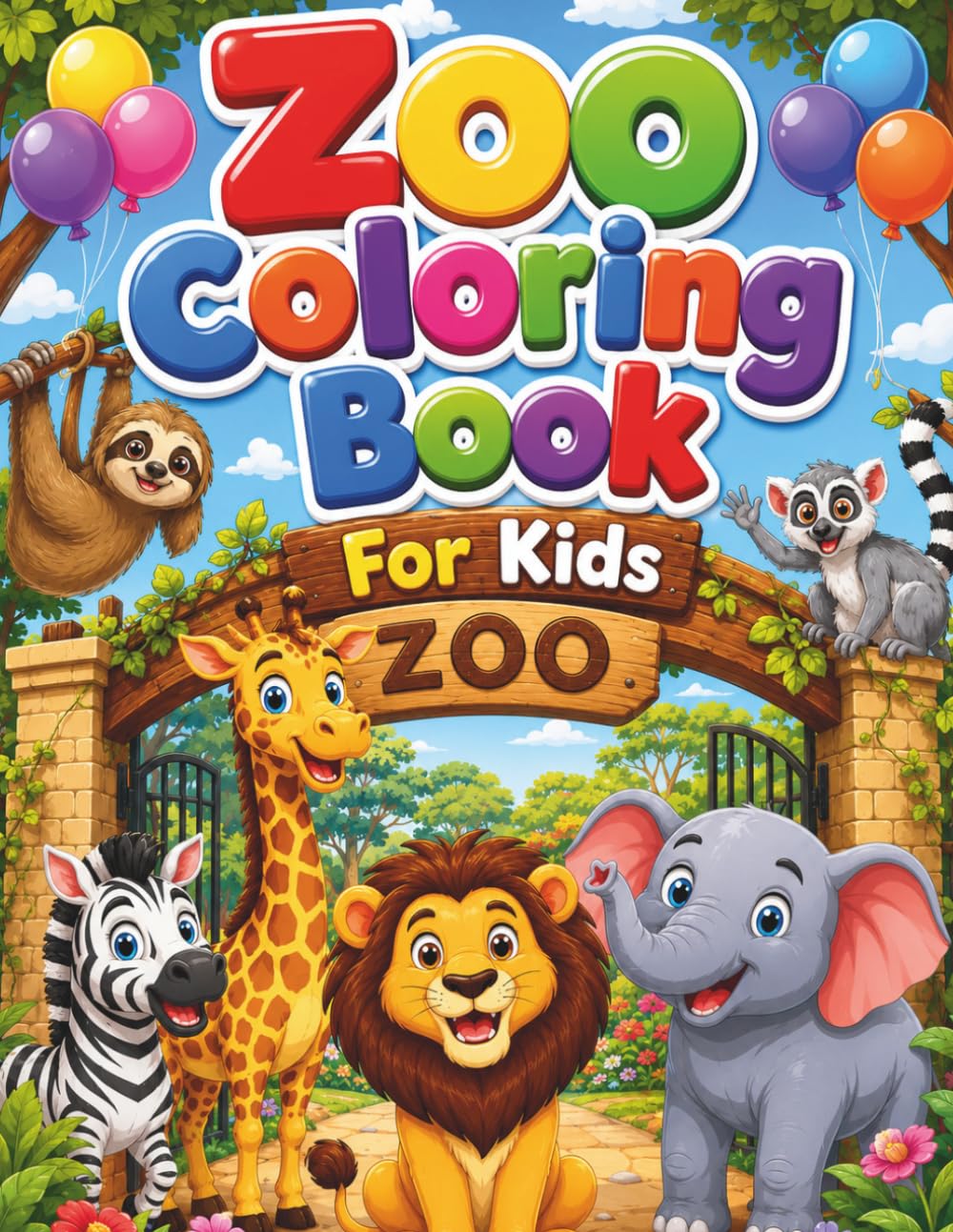 Zoo Animals Coloring Book for Kids: Fun and Easy Zoo Animal Coloring Pages for Kids Ages 4–8 – Cute Lions, Elephants, Giraffes, Monkeys, Pandas, Tigers, Zebras and More