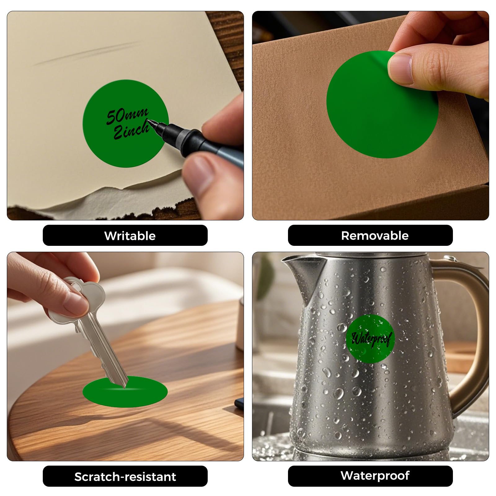 FINDAT 500PCS Green Round Labels 50mm Colour Coding Circle Stickers Vinyl Removable Waterproof Name Tags for Moving Box Gift Sealing Jar - Image 3