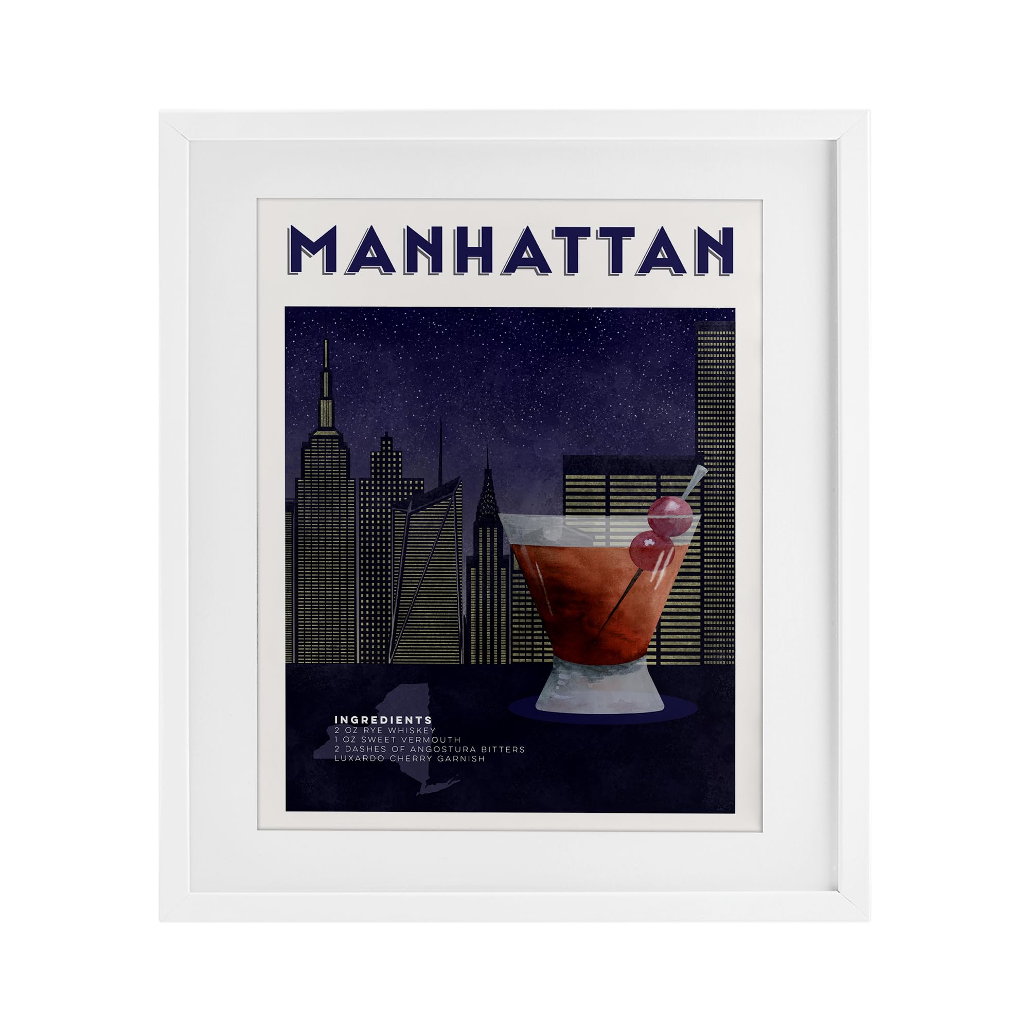 Affiche Manhattan Cocktail déco salon moderne cadre gris Brett Blumenthal