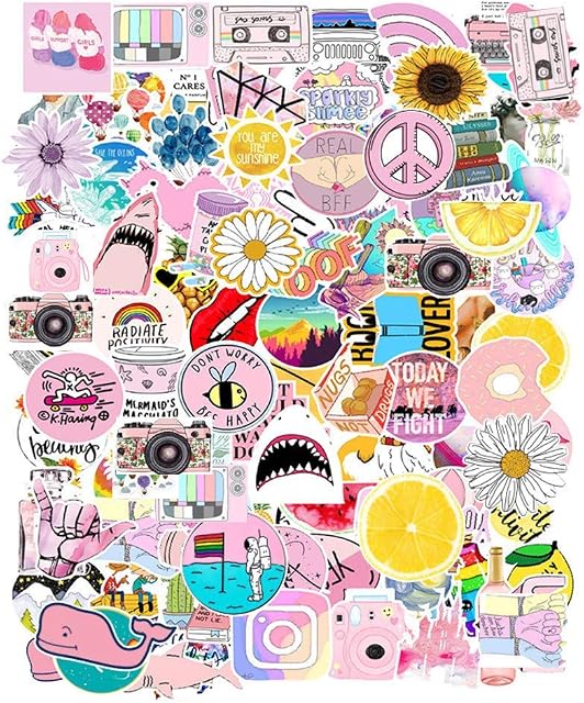 Pink Cute VSCO Scrapbook Stickers for Children, Waterproof Trendy Stickers for Teenage Girls, Kids, Laptop Stickers Aesthetic for Mobile, Bottle, Luggage, Skate, Guita, Poppy Window Sticker Books