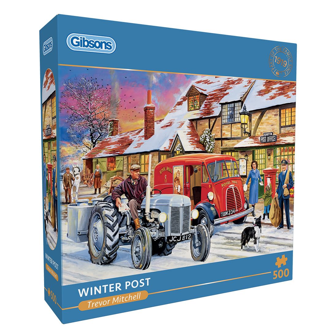 Gibsons Winter Post 500 Piece Jigsaw Puzzle for Adults – Snowy Village Post Office Scene by Trevor Mitchell – Nostalgic British Artwork – Premium Sustainable Puzzle Made in the UK/EU