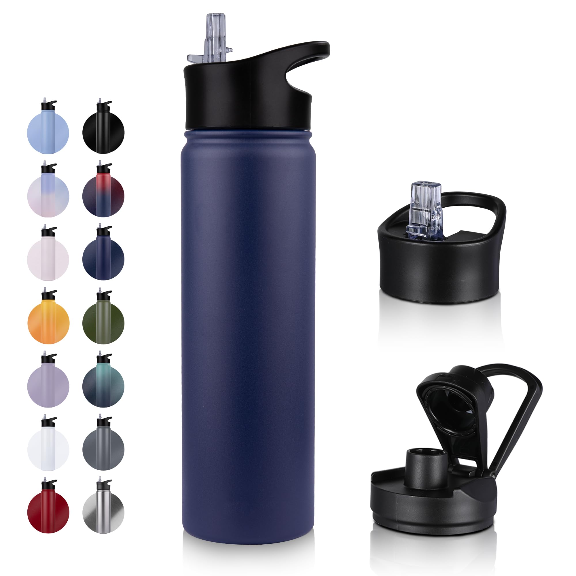 UMBFUN Insulated Water Bottle - 750ml 2 Lids (Straw Lid and Spout Lid) - with Straw,Stainless Steel Double-Walled Insulated Vacuum Leakproof,BPA Free,Drink Flask for Travel Sports Gym Camping Hiking