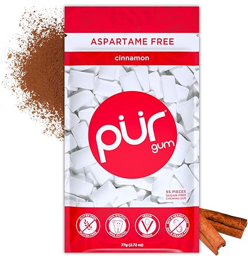 PUR Gum | Aspartame Free Chewing Gum | 100% Xylitol | Natural Cinnamon Flavored 