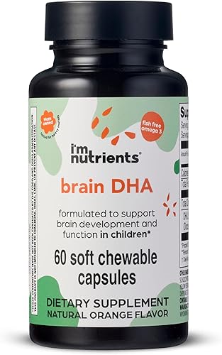 I'm Nutrients DHA cerebral  Suplemento de algas Omega 3 para niños  Apoya el desarrollo cerebral  Promueve la función ocular saludable  Sabor