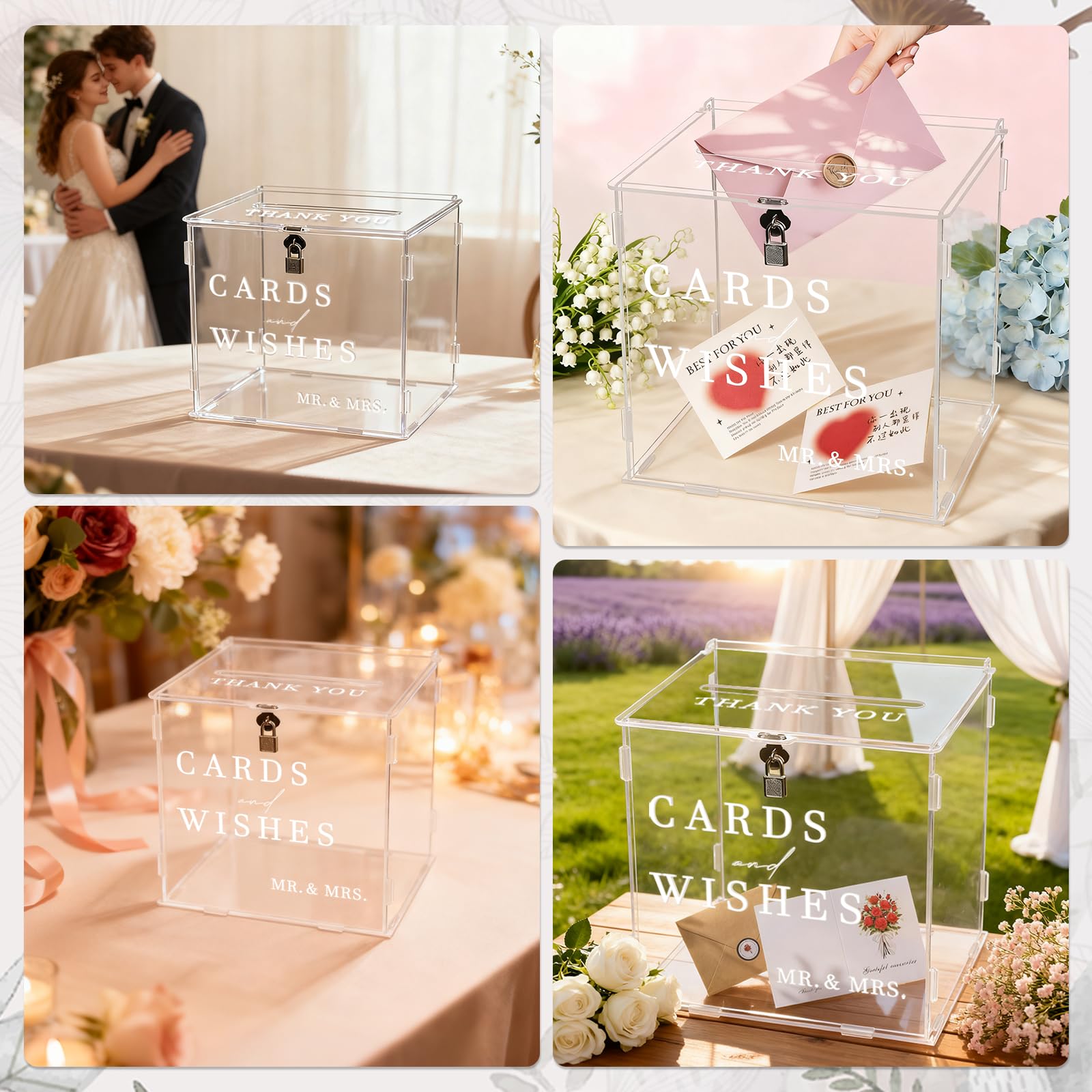 Caja Acrílico para Tarjetas Bodas con Cerradura, 26 x 22 x 25,5 cm Transparente Caja para Sobres Boda Grande, Buzon Boda Cajas Dinero Bodas Para Regalo, Recepción, Aniversario y Fiesta de Cumpleaños