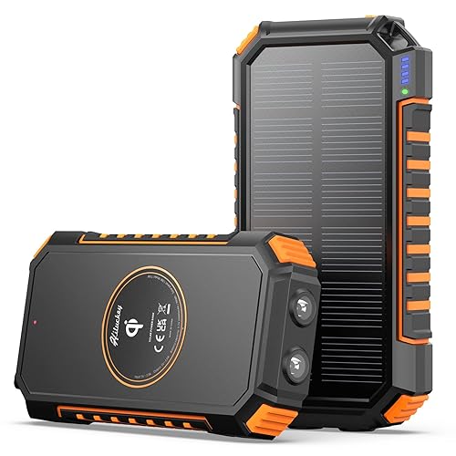 Hiluckey Wireless Solar Powerbank 26800mAh Wasserdichtes Solar Ladegerät USB C