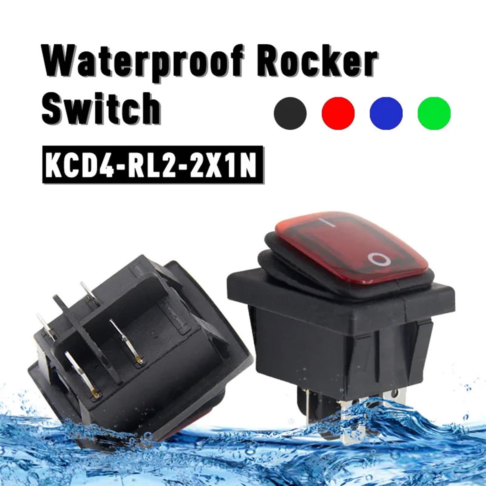 Interrupteur à bascule 12 V 220 V 4 broches marche/arrêt 250 V 4 broches 16 A 2 positions eau 20 A DC 24 V fusée 22 mm interrupteur KCD4 RL2 2X1N 10 pièces(Black Switch)