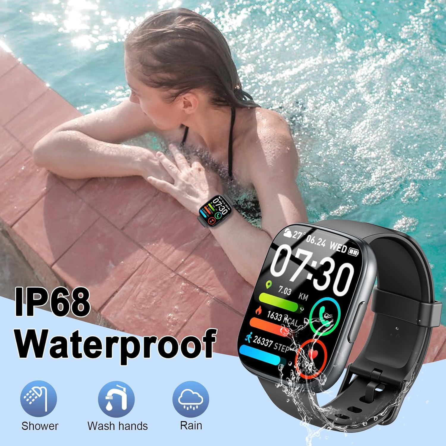 Reloj Inteligente Hombre Mujer con Alexa, 1,83" HD Smartwatch con Llamadas Bluetooth,120+ Deportivos Smart Watch con Pulsómetro/Podómetro/Monitor de Sueño, IP68 Pulsera Actividad para Android iOS