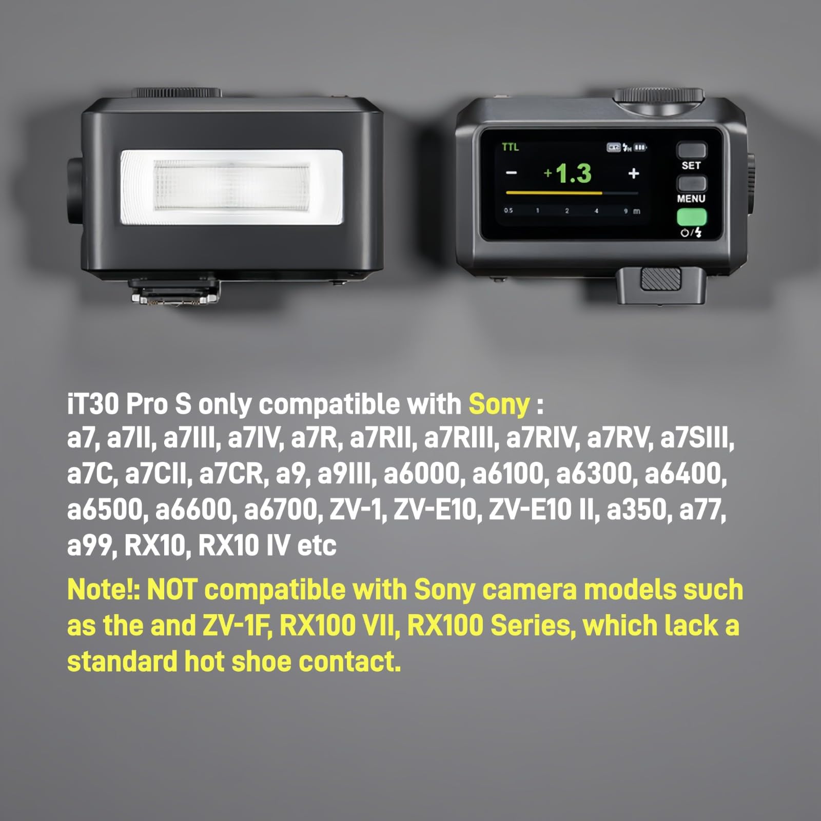 Godox iT30Pro S iT30 Pro S Mini Flash de Cámara para Sony, 2.4GHz TTL HSS 1/8000s, Pantalla táctil a Todo Color, Compatible con ZV-E10 II ZV-E10 ZV-E1 a7IV a7III a7CII a6700 a9III a7RV a6400 (Negro)