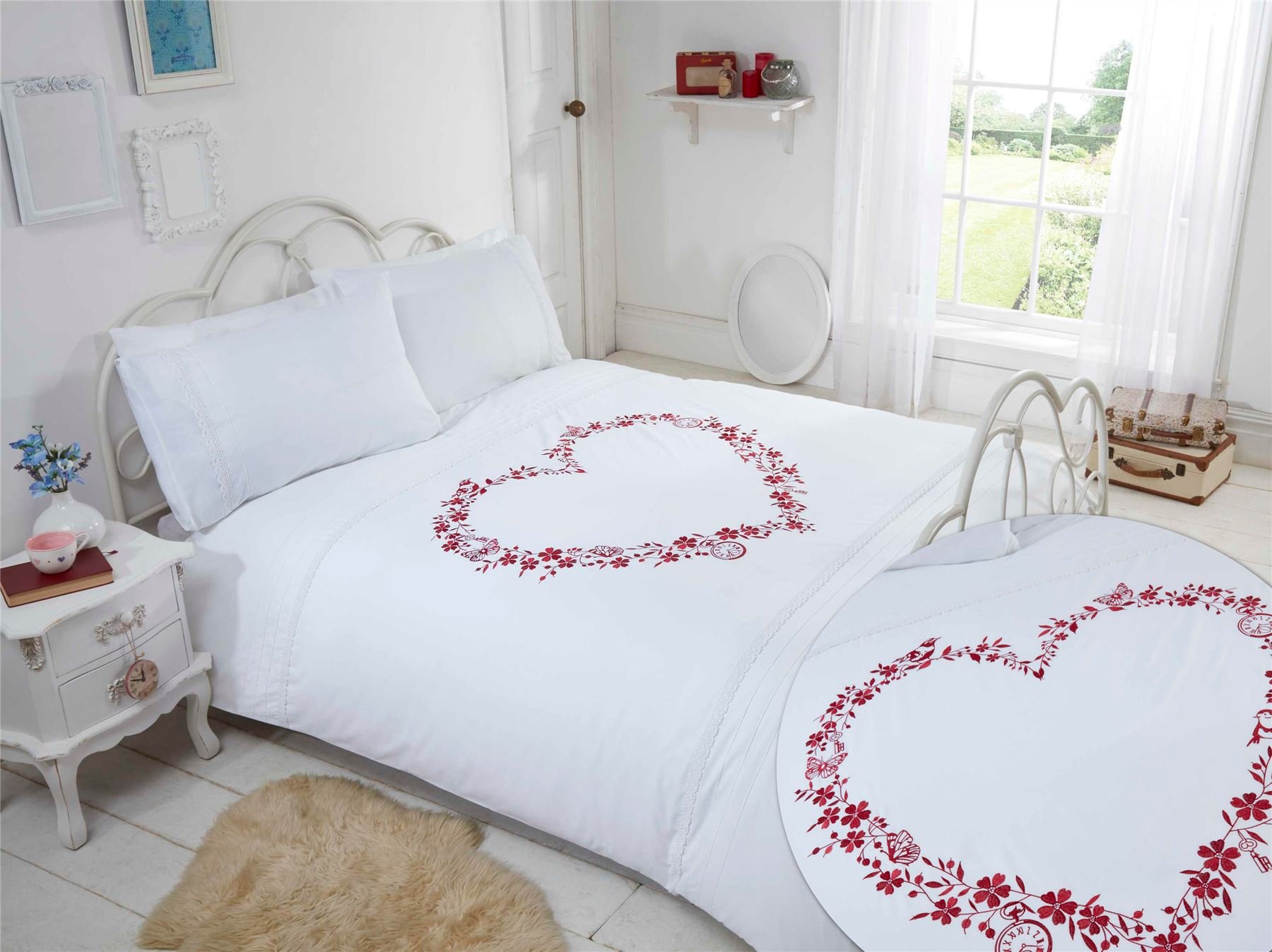 Rapport Home Floral Heart Embroidered Single Duvet Quilt Cover & 1 Pillowcase Beddi