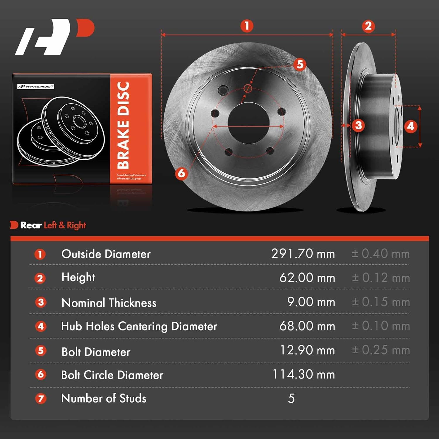 A-Premium 11.48 inch (292mm) Rear Solid Disc Brake Rotors Compatible with Select Nissan Models - Altima 2002-2021, Maxima 2004-2008, Sentra 2007-2019, Juke 2011-2017, 2-PC Set