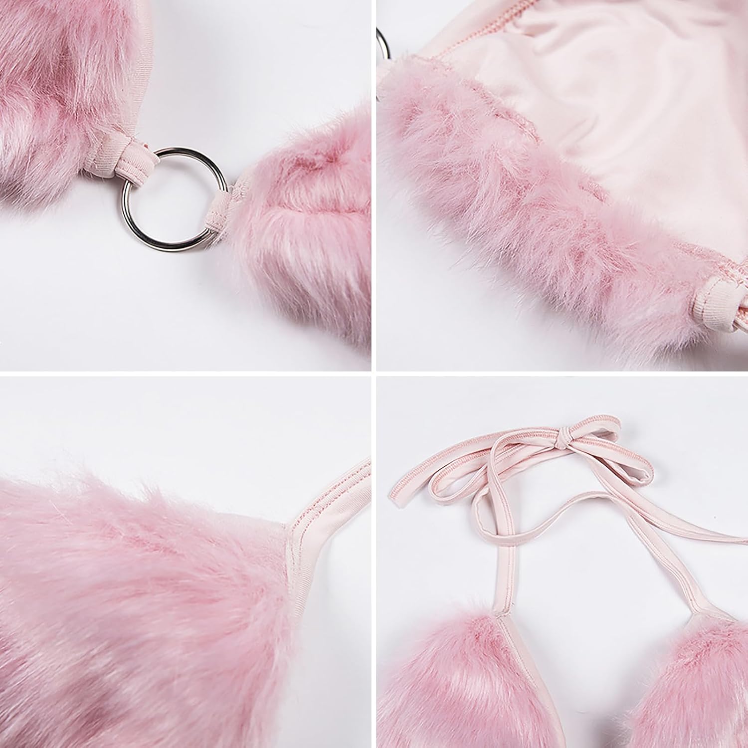 Women Furry Bra Top Deep V Sexy Strappy Halter Crop Top Bikini Backless Crop Tank Top Rave Party Dance Hot Clubwear - Image 5