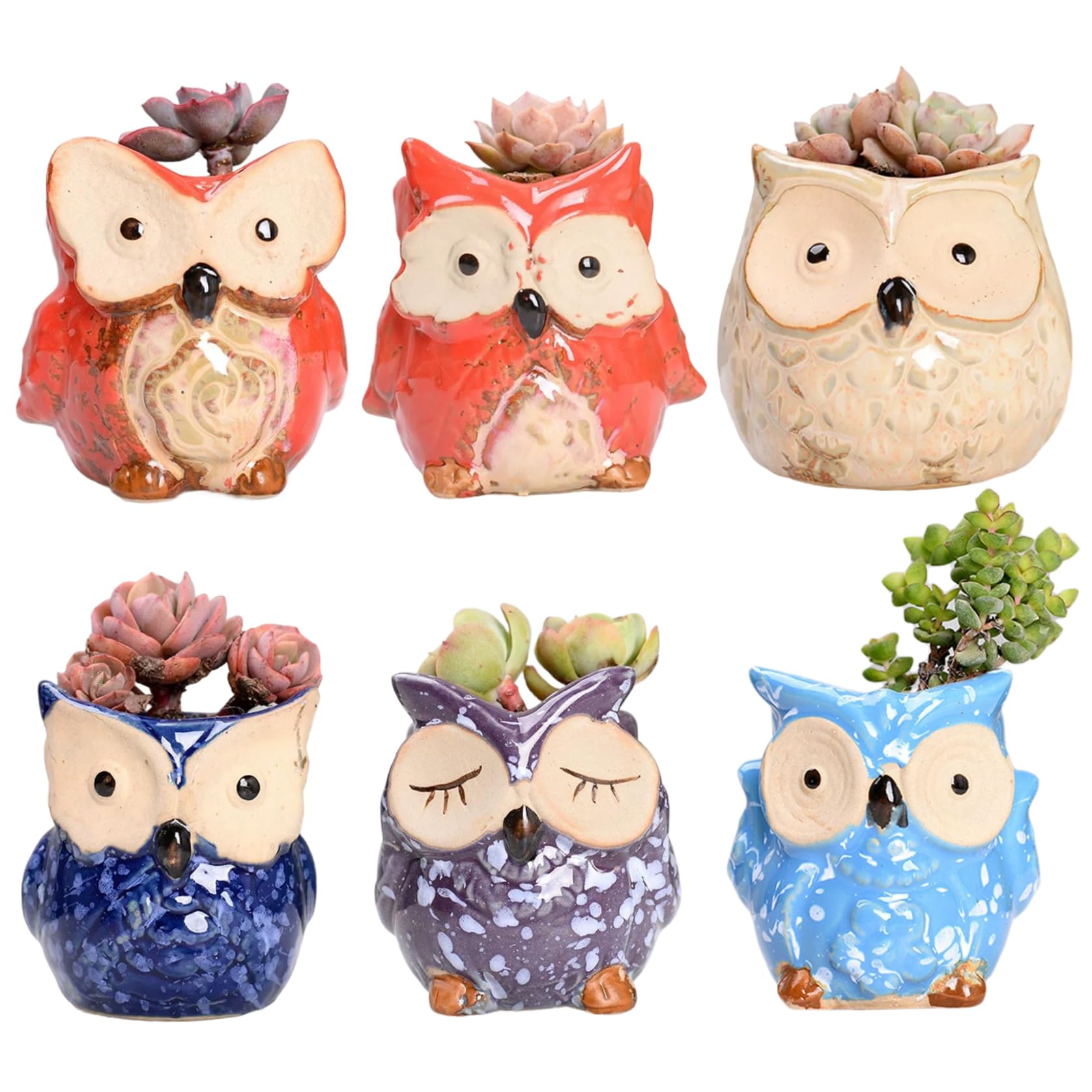 Pots de plantes en céramique hibou, le coffret de 6 pièces idéal à offrir pour la maison