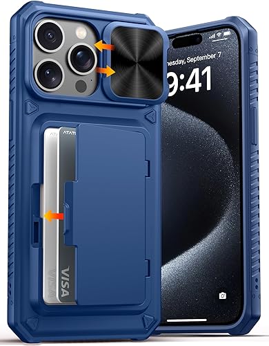 Miniatura 93 de ATATOO Funda para iPhone 16 con tarjetero (almacena 3-5 tarjetas) [bloqueo RFID] y funda para cámara deslizante, protección de grado militar, funda