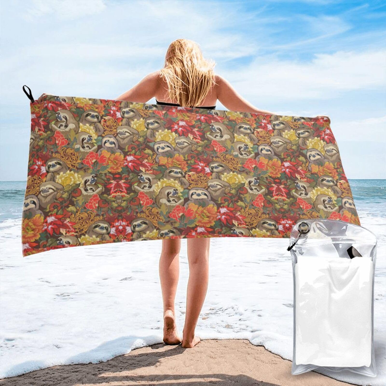 SDEGTHO Funny Sloths Print Beach Towel Quick Dry Portable For Swimming Yoga Adults Fitness
