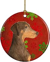 Vista 95 de Caroline's Treasures Dachshund copos de nieve rojos y verdes, adorno de cerámica de Navidad para colgar en el árbol de Navidad, decoración