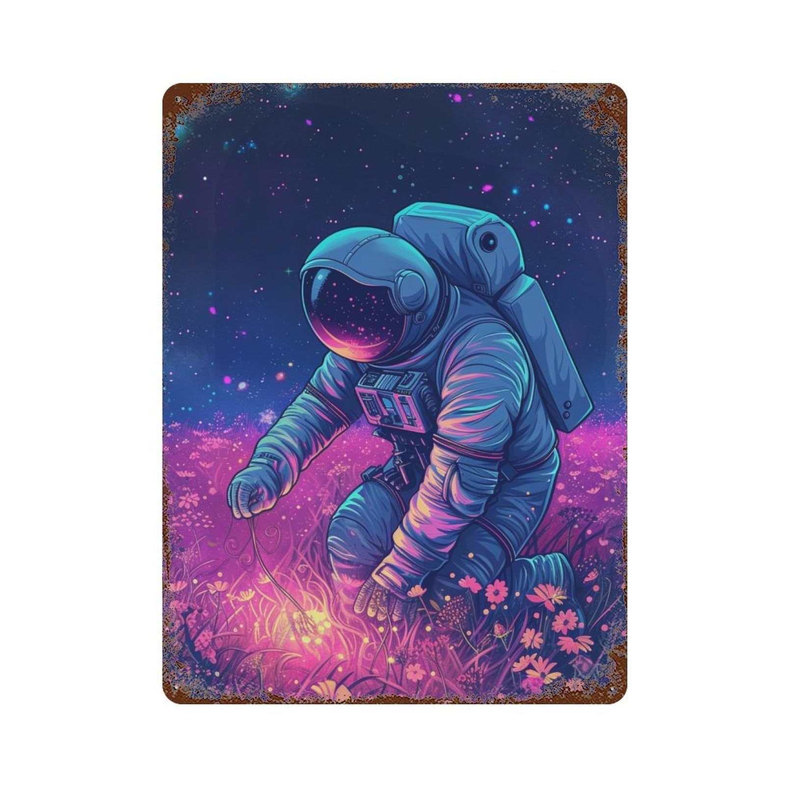 Astronaut in Space Garden Decorative Tin Sign 15.7"x11.8", Vintage Wall Decor for Garage, Pub Or Kitchen