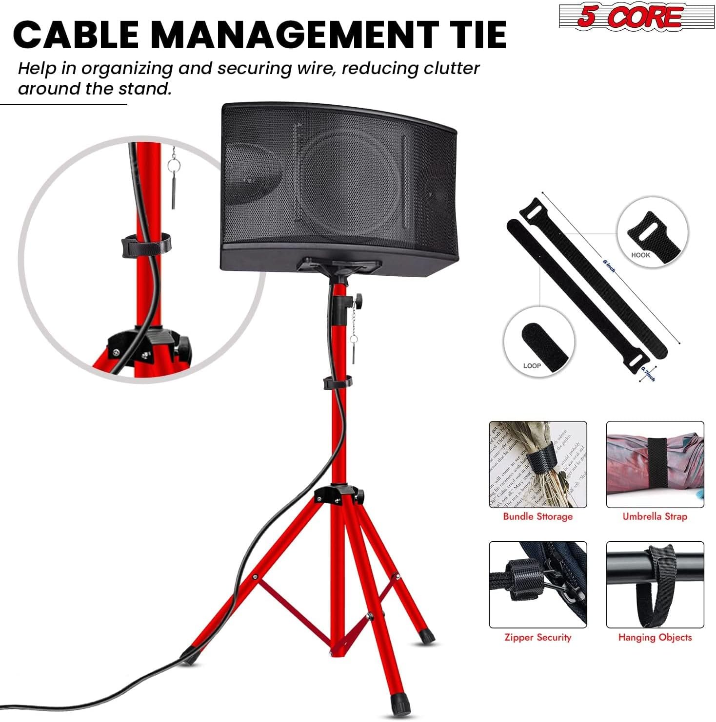5 Core Speaker Stand Tripod Heavy Duty Adjustable Pair for PA DJ Stage & Event Telescoping Height up to 54″ Universal 35 mm Mount with Carry Bag - SS HD 2 PK 4.5 FT RED WB