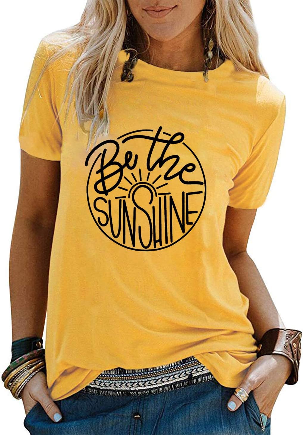 Sunshine Shirts for Women Be The Sunshine Shirt Cute Sunshine Graphic Tee Funny Letter Print Tee T Shirt