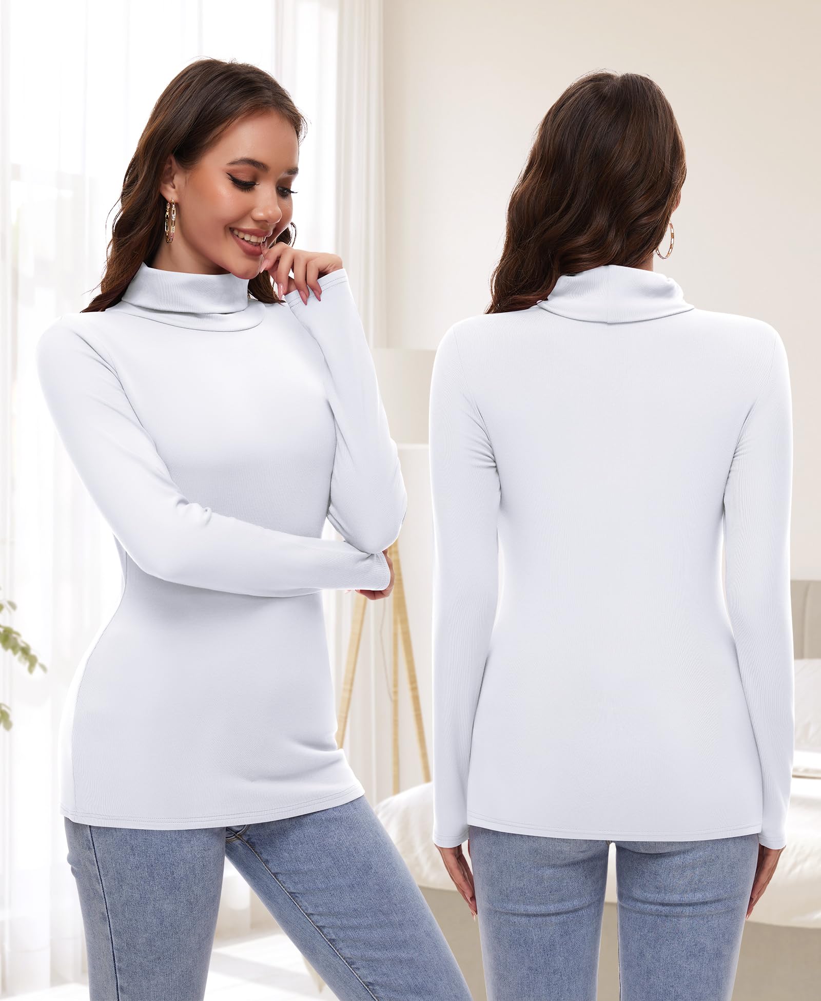 Thermo Oberteil Damen Thermounterwäsche Rollkragenshirt Innenfleece Thermo Unterhemd Rollkragen Langarmshirt Rollkragenpullover Stehkragen Shirt