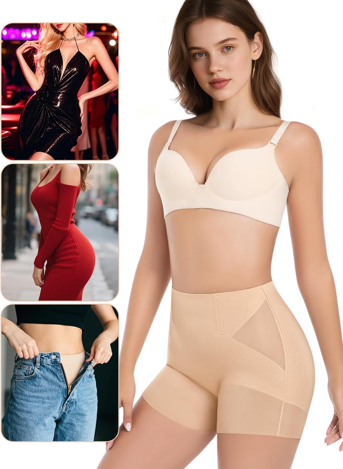 Djpoaug Women's Mid-Rise Seamless Shapewear Shorts - Tummy Control Boyshorts & Anti-Chafing Slip Shorts to Wear Under Dresses