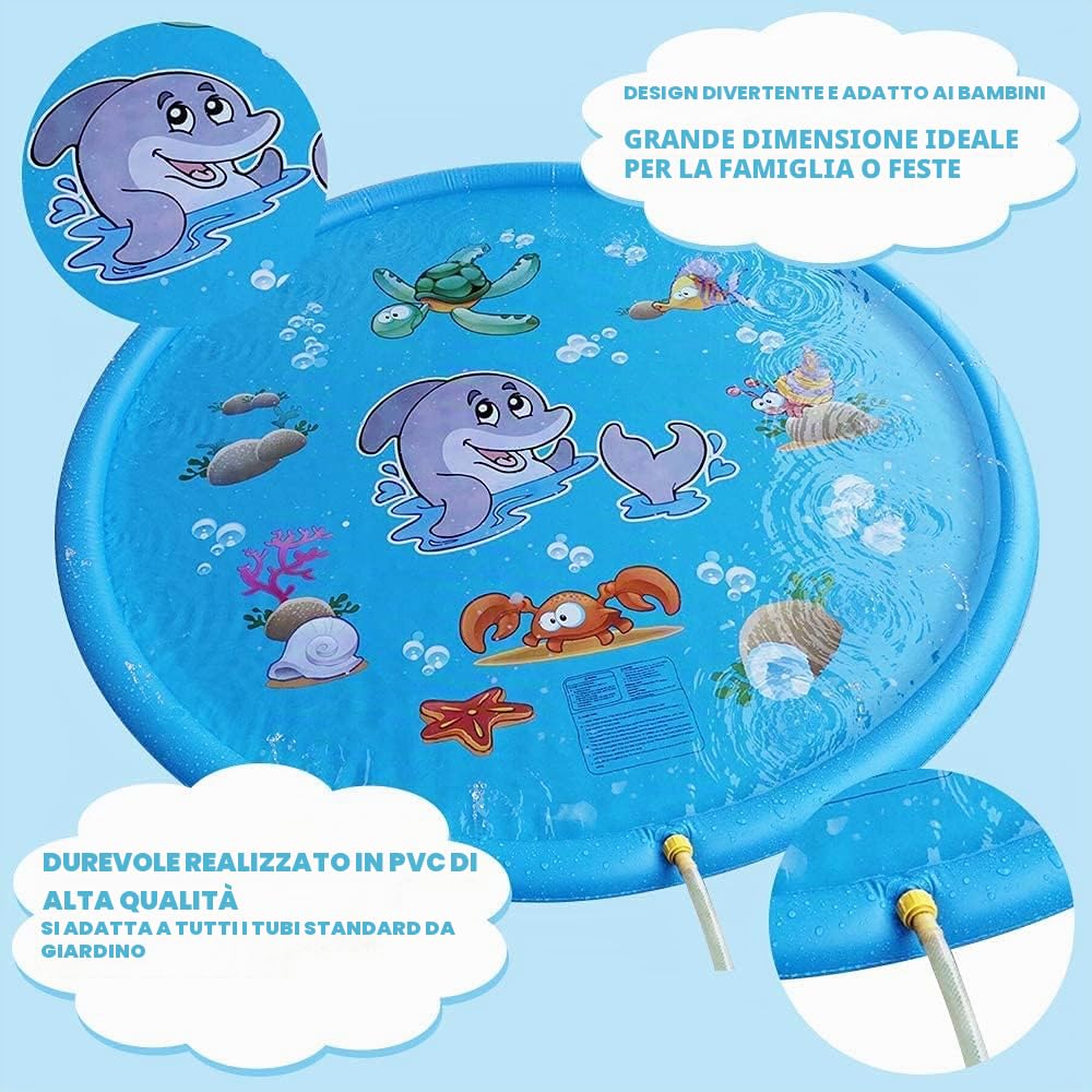 KAHEIGN 170CM Tappetino da Gioco con Spruzzi D'acqua, Delfino Tartaruga Stelle Marine Modello Granchio Pad Irrigatore Giocattoli D'acqua Spray per Esterni da Giardino Estivo per Attività Per Famiglie
