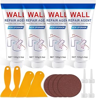 4 Pack Drywall Repair Kit, Wall Spackle Repair, Wall Mending Agent, Drywall Repair Agent, Wall Patch Repair Kit with Scraper and Sandpaper(4 x 100g)