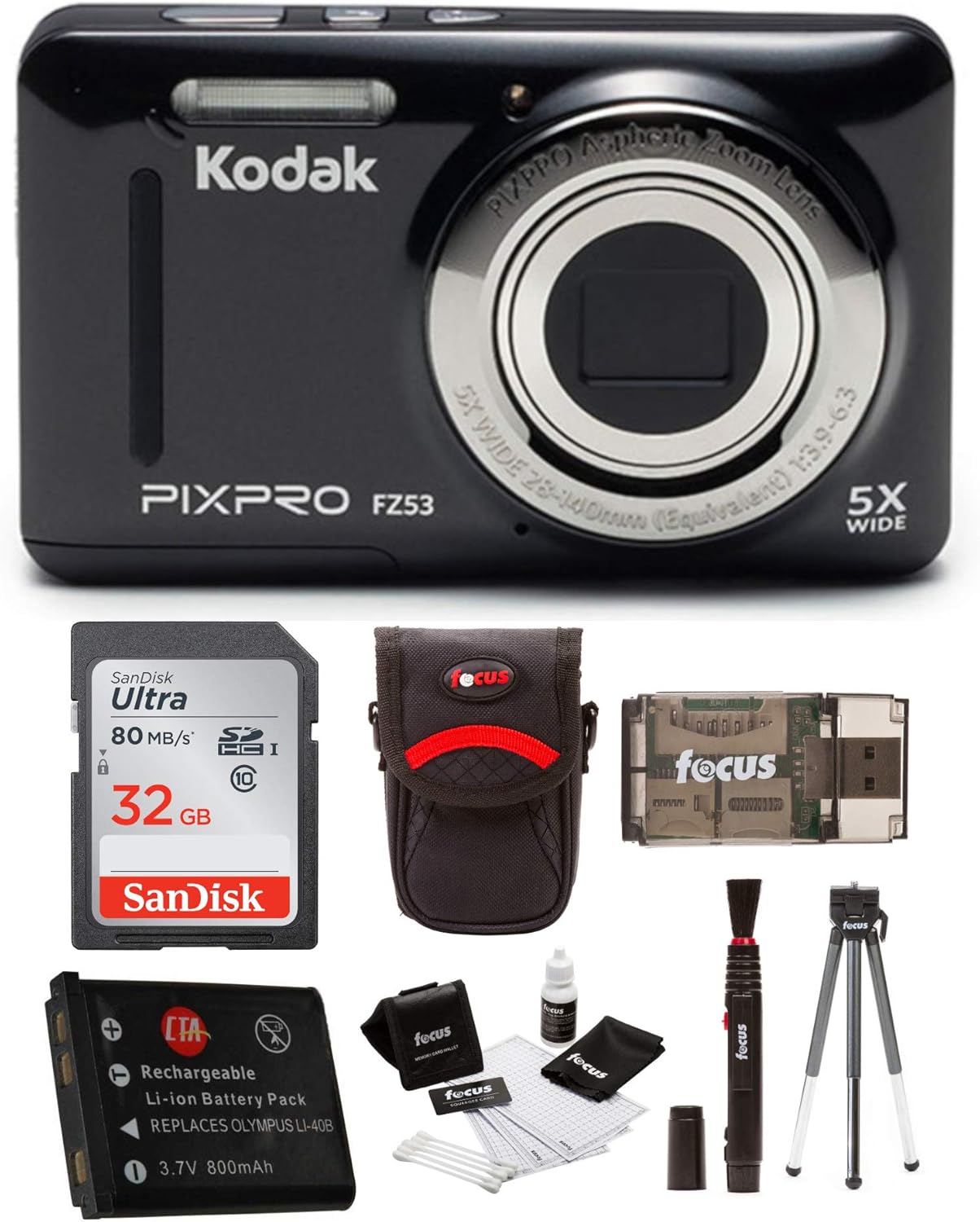 Kodak PIXPRO Friendly Zoom FZ53 (Premium Bundle, Black)