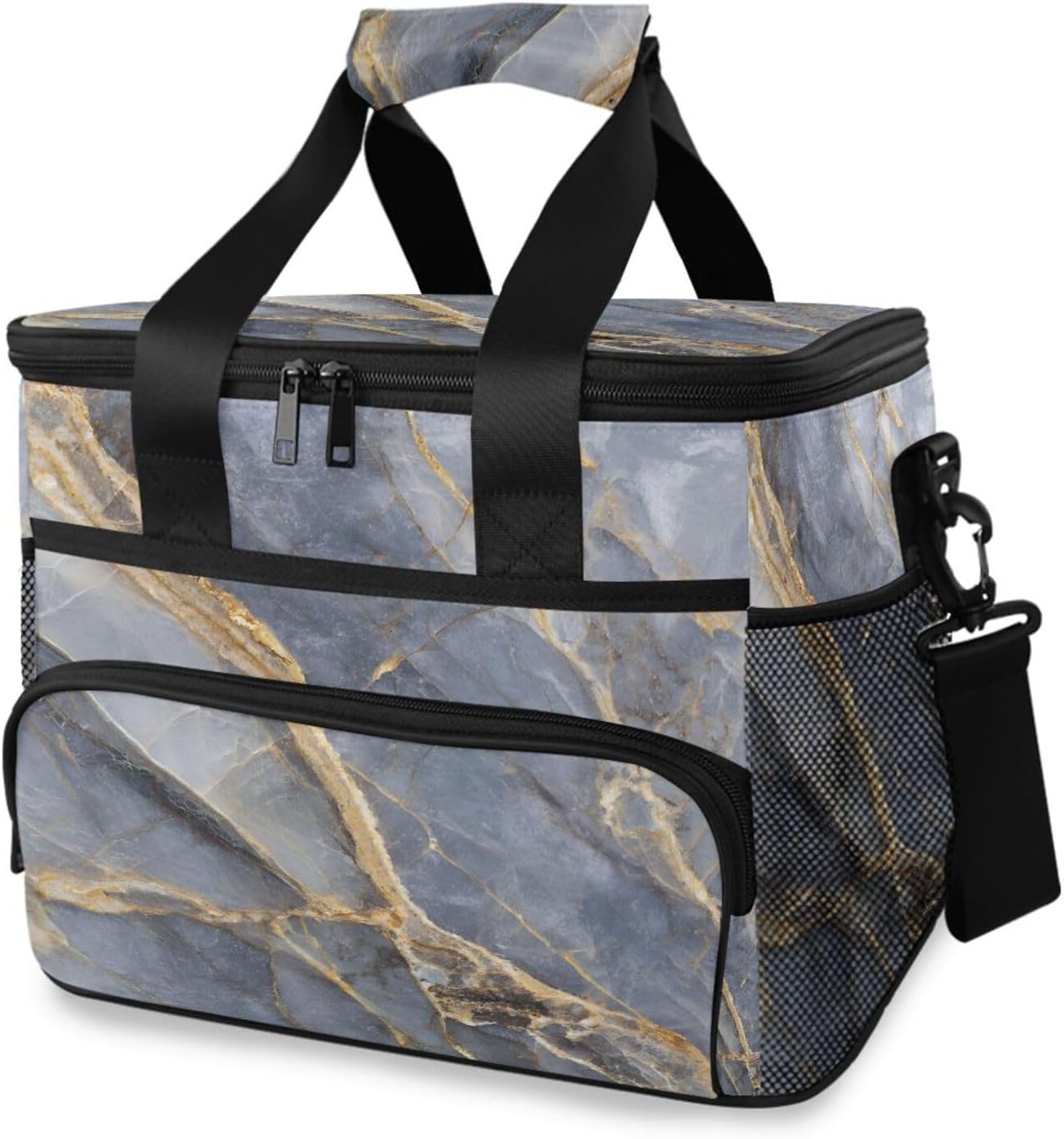 Cooler Bags Blue-gray Marble Insulated Shoulder Lunch Box Lunch Totes Picnic Bag Beach Cooler 24 Cans Capacity Leakproof with Handle for Picnic Camping