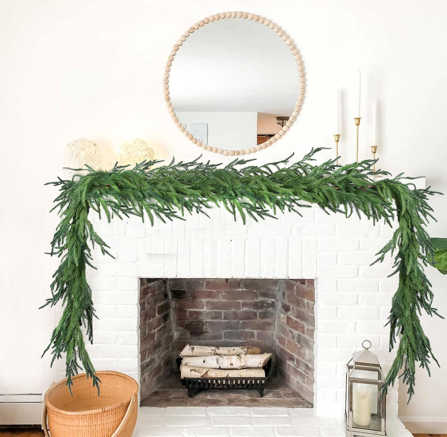 Christmas Norfolk Pine Garlands, Realistic Artificial Faux Greenery Garland, Cedar Garland for Mantle, Holiday Indoor Outdoor Fireplace Winter Christmas Decor (6ft) - Image 2