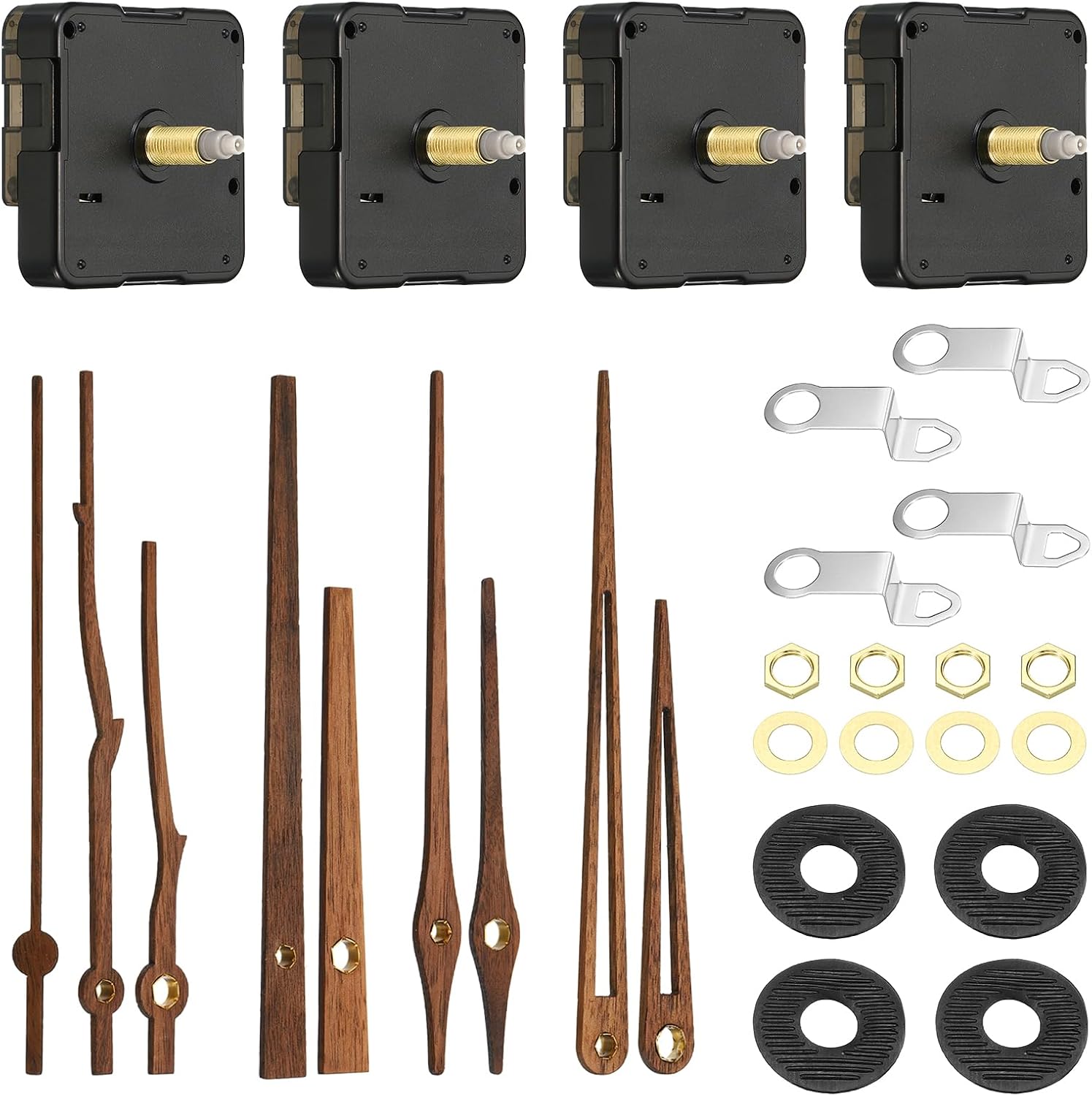 PATIKIL Clock Mechanism Replacement, 4 Set Quartz Clock Mechanism Battery Operated DIY Wood Wall Clock Hands and Motor Kit Mute Movement Repair Parts, Wooden