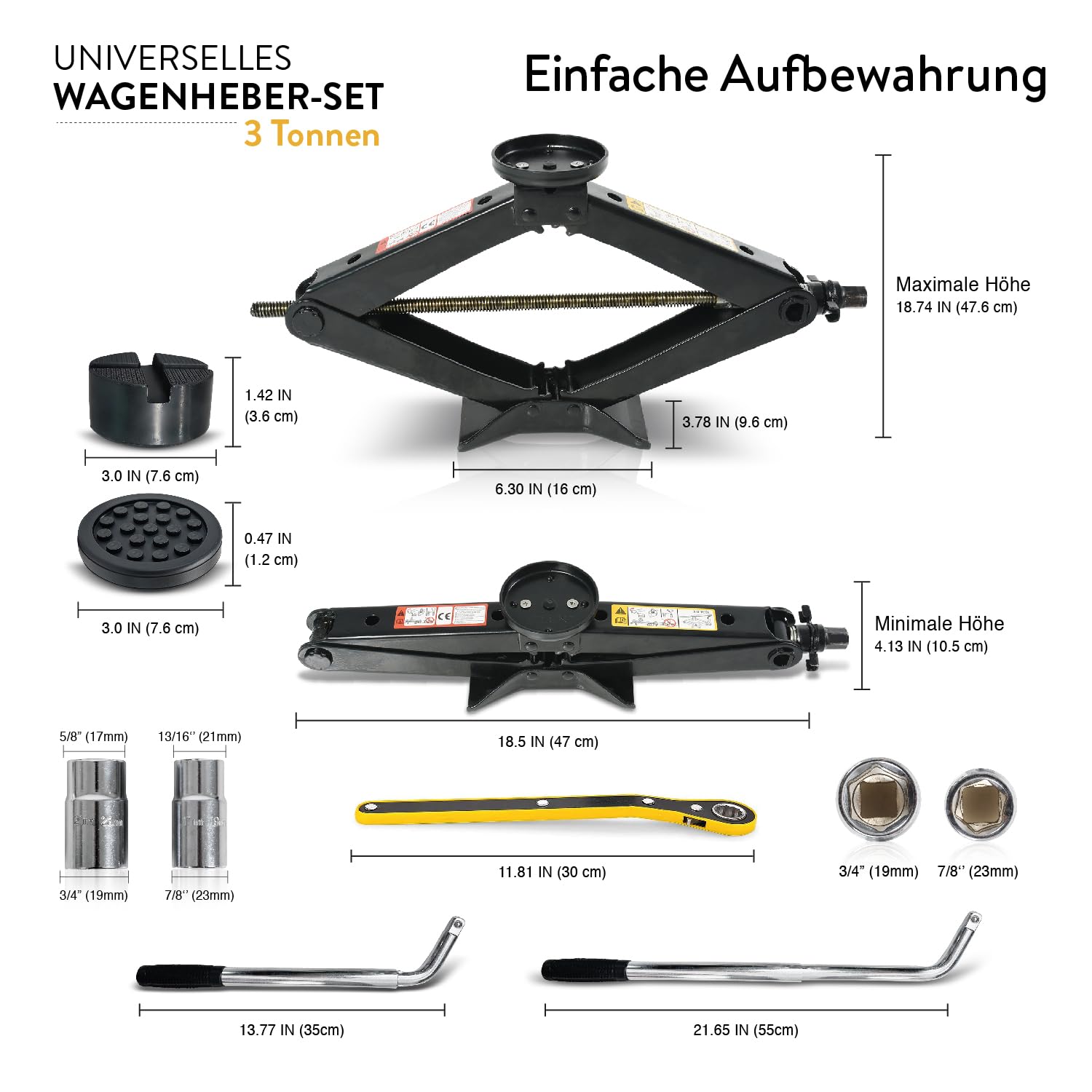 Wagenheber-Set 3T | Scherenwagenheber mit Kreuznut- & Flachauflage Car Jack