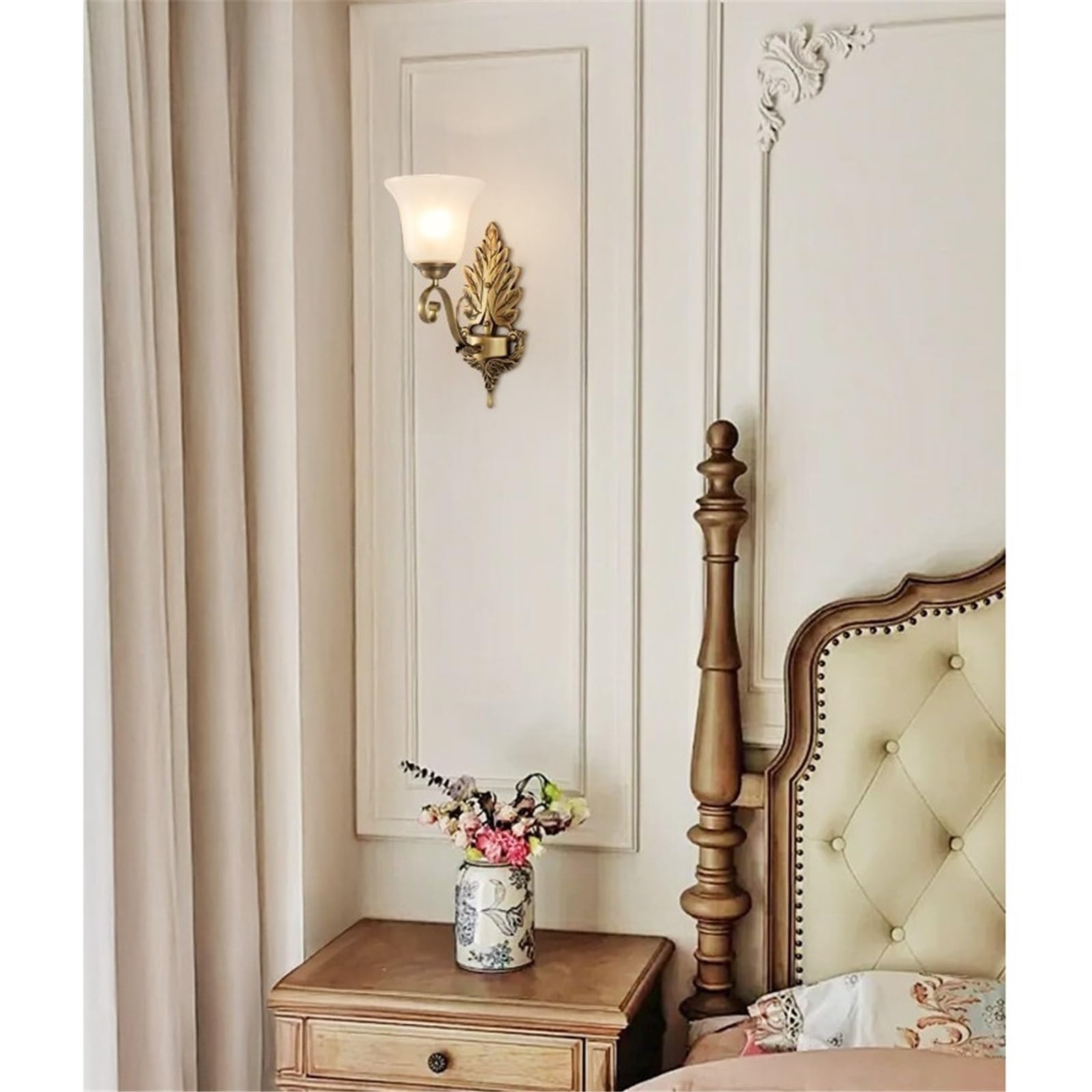 Lámpara de Pared Decorativa de Cobre con Pantalla de Cristal