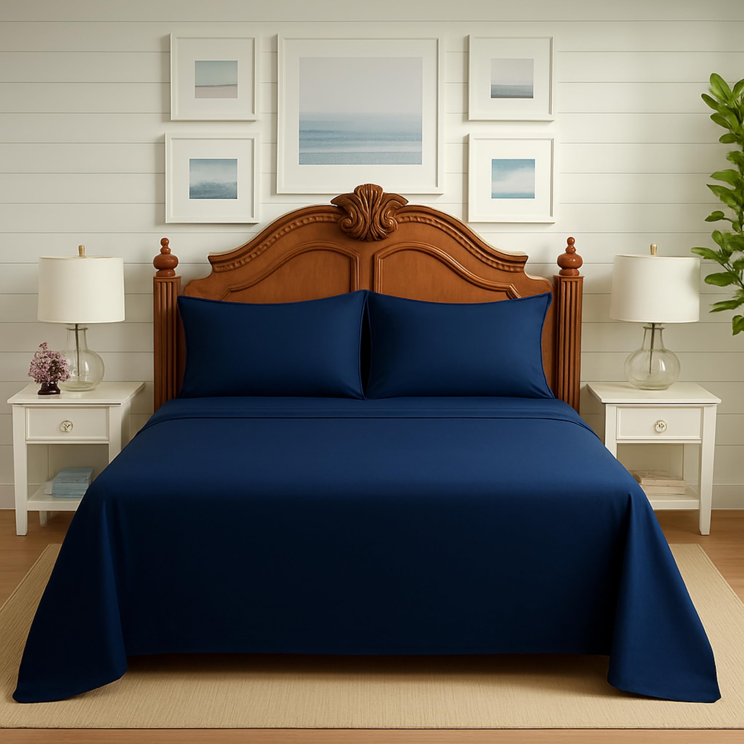 Premium Polycotton Easy Care Flat Sheet – Soft, Durable & Breathable Bed Sheets for Everyday Comfort (Navy, Single (178cm x 254cm))