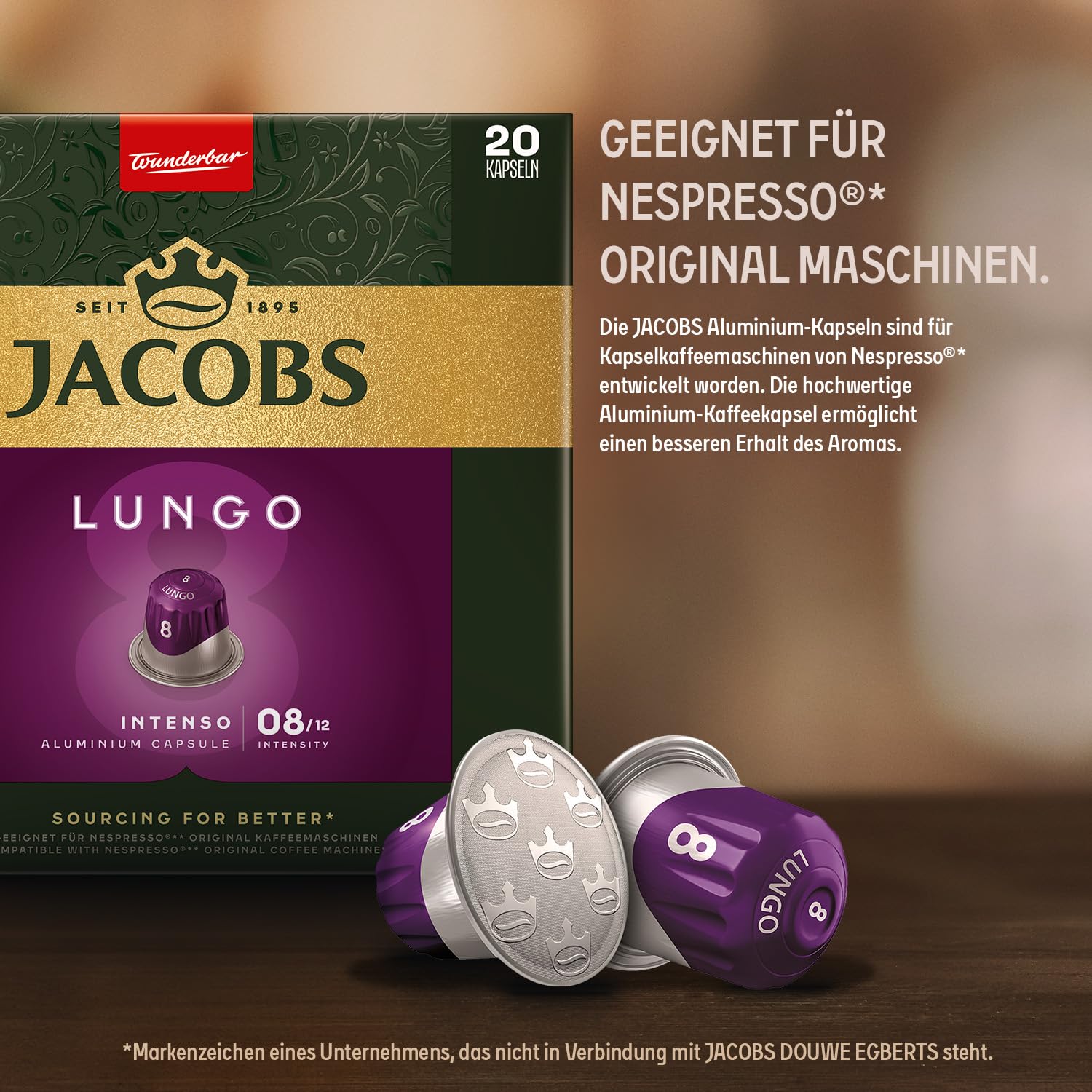 Jacobs Kaffeekapseln Lungo Intenso, Megapack XXL, Intensität 8/12, 5 x 40 Getränke, Nespresso* kompatible Kaffee Kapseln, 200 Kapseln