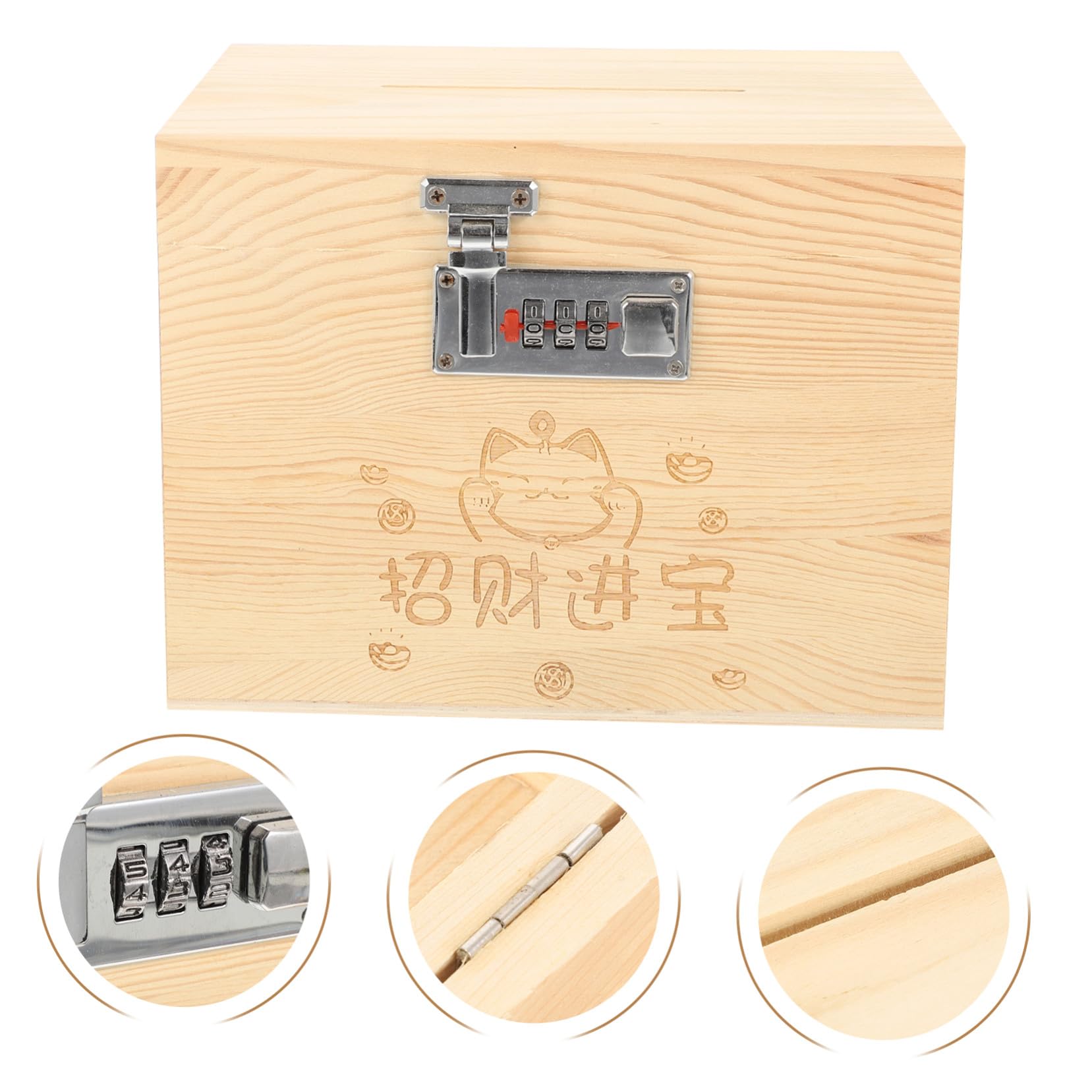 Caja Fuerte de Madera Maciza con Cerradura Codificada Hucha Decorativa para Escritorio Caja de Ahorro Grande para Billetes y Monedas Estilo Organizador Práctico para Adultos