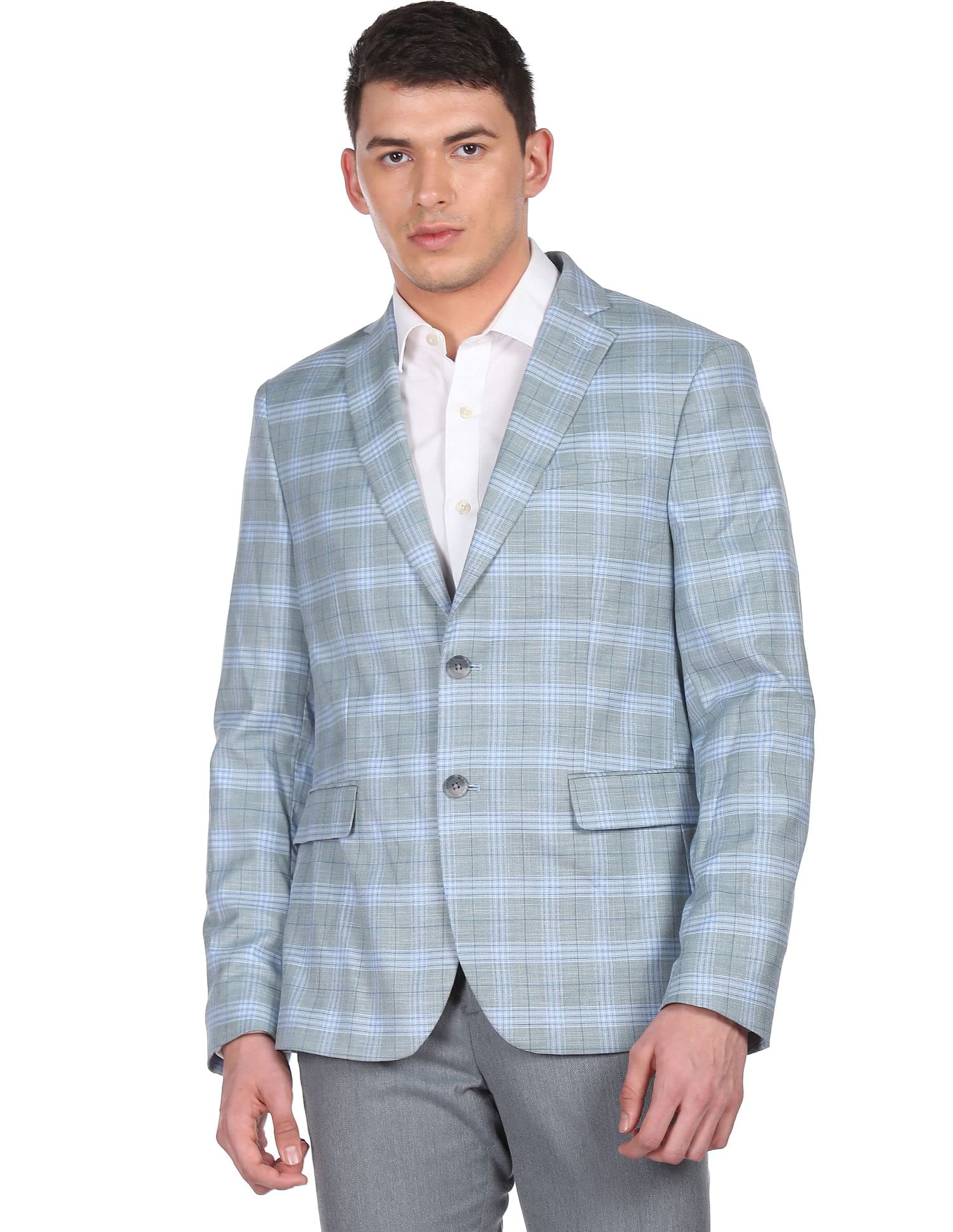 arrow Men Light Green Notch Laple Collar Check Formal Blazer-picture-10