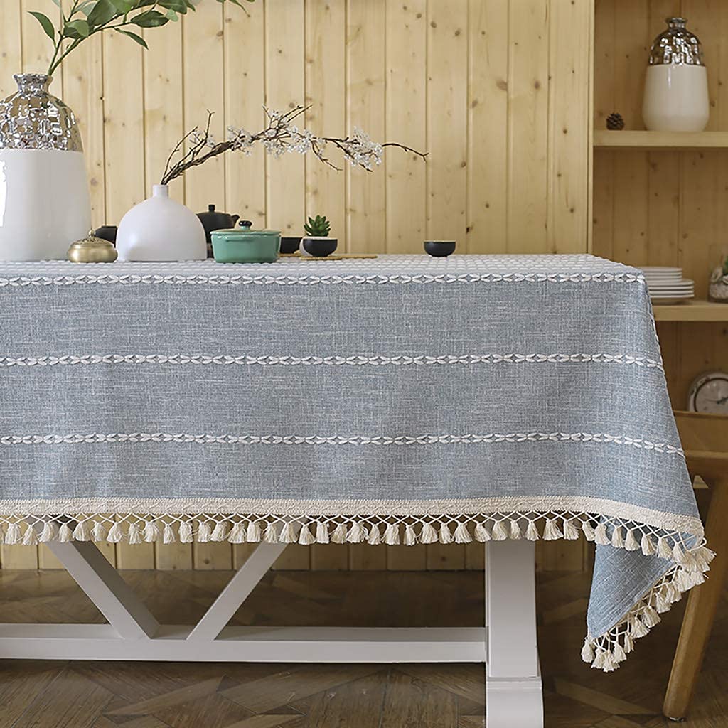 Nappe à pompon rectangulaire en lin lourd, le linge de table d'exception pour grand standing