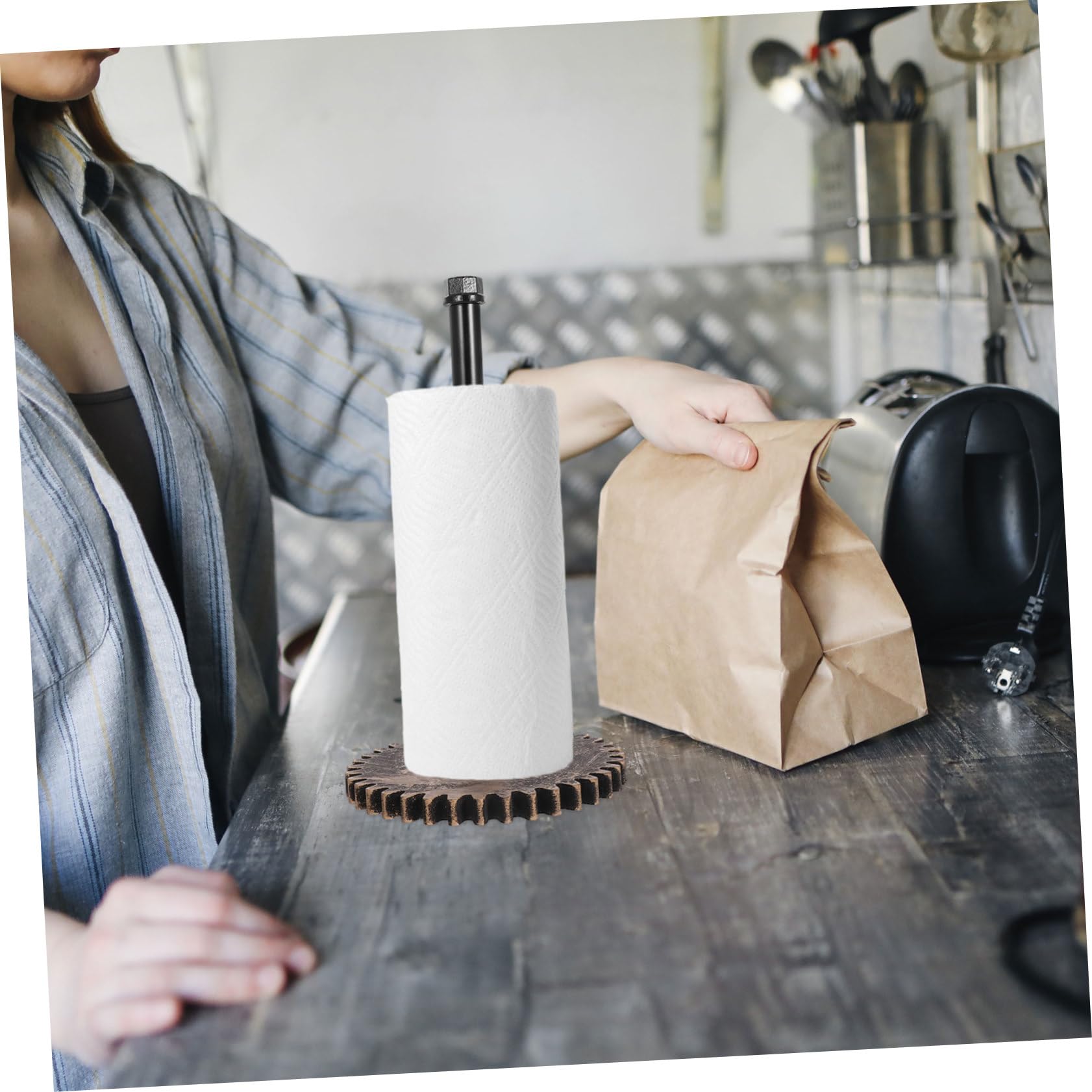 Porta Asciugamani di Carta Cucina in Ferro Nero Stile Vintage