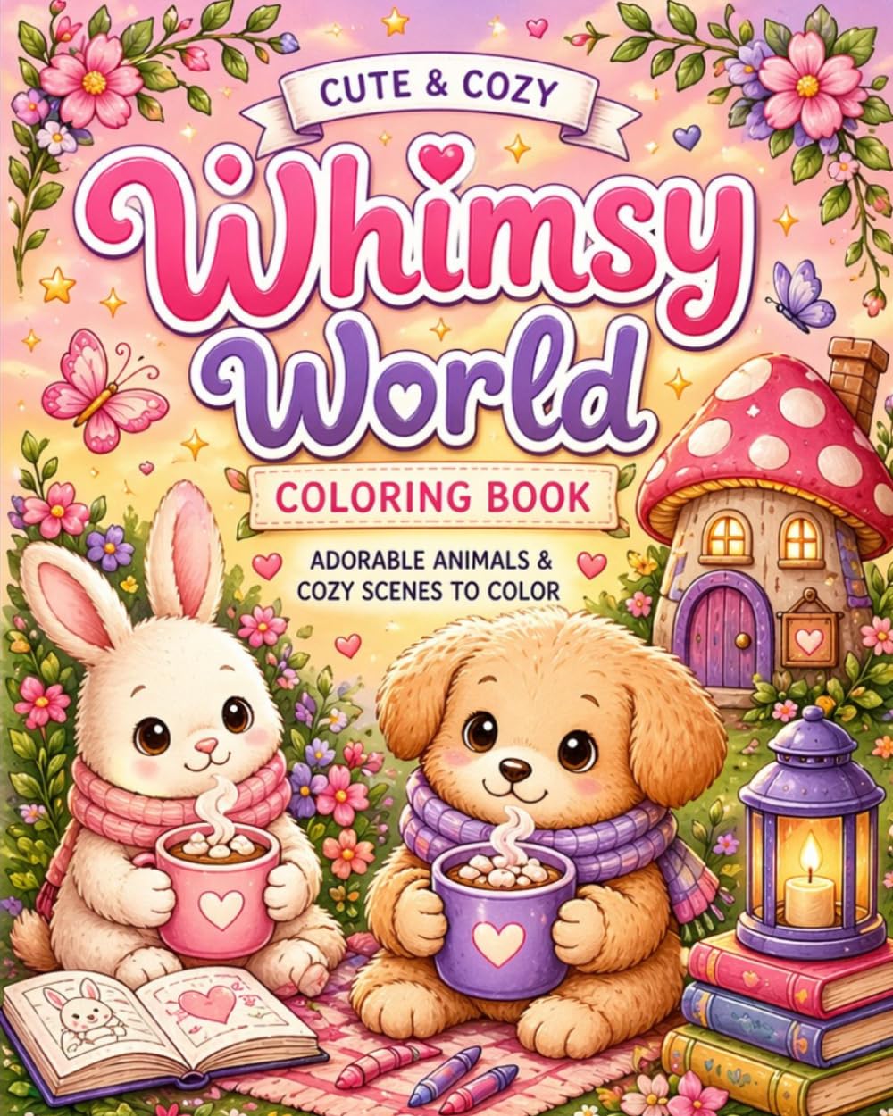 Whimsy World: Cute & Cozy Animal Coloring Book for Relaxation and Stress Relief: Adorable Whimsical Animals, Cozy Scenes, and Relaxing Designs for All Ages