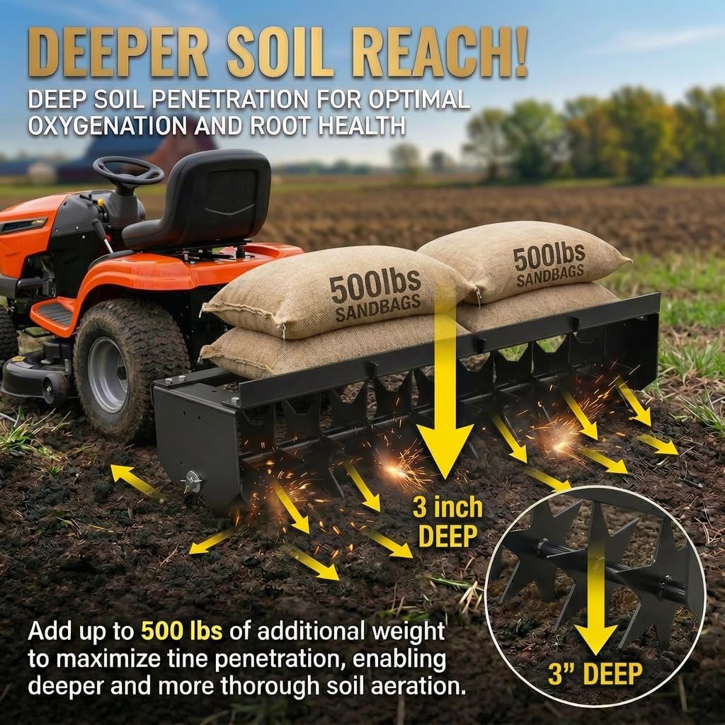 45" Rolling Tow Spike Lawn Aerator, Push Lawn Aerator Tool, Manual Tow Behind Aerator Tool Roller with 8 Spikes for Lawn,Yard Patio & Garden- 500LBS Capacity Aerators