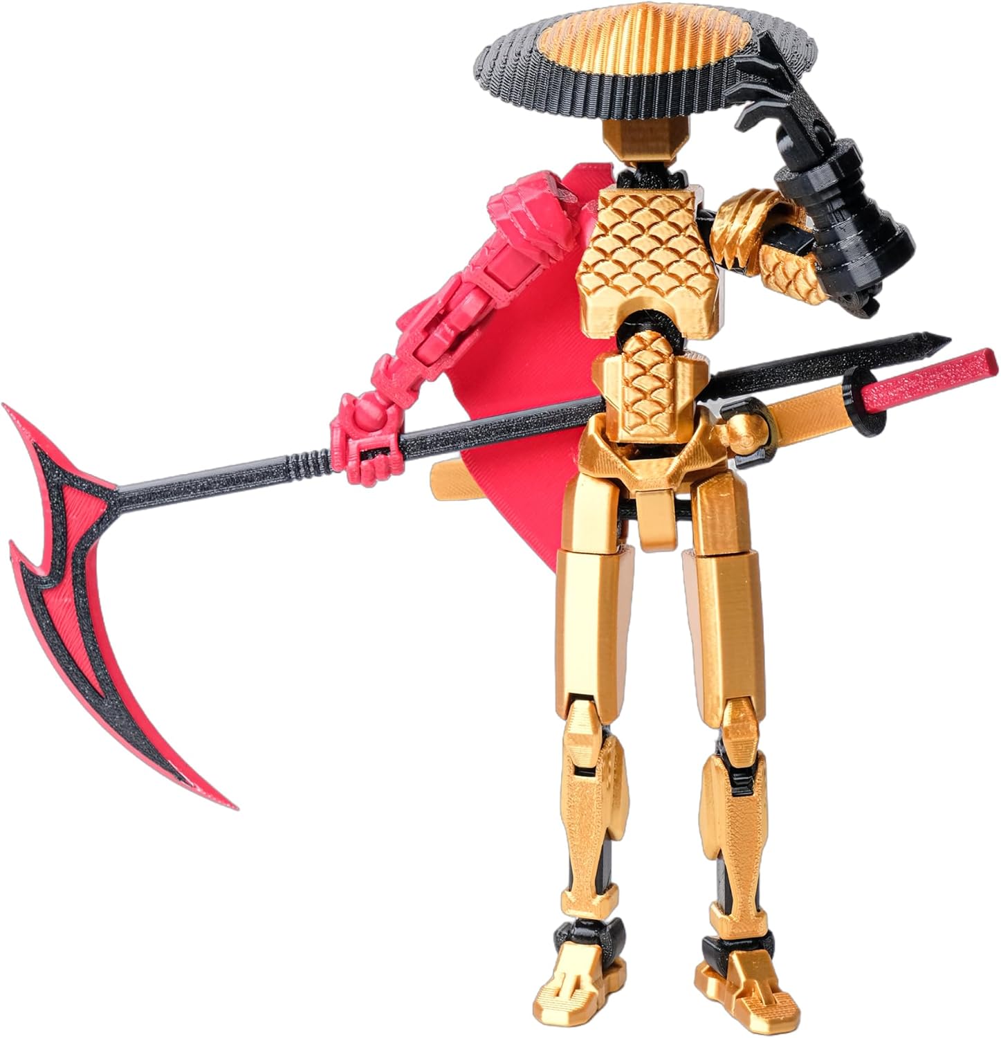 (Assembly Completed Dummy 20 Action Figure, 8.1 inches, Strong Magnetic Accessories, 10 in 1, 3D Printed Robot Multi-Jointed Movable，Oni Warrior Series (Gold)